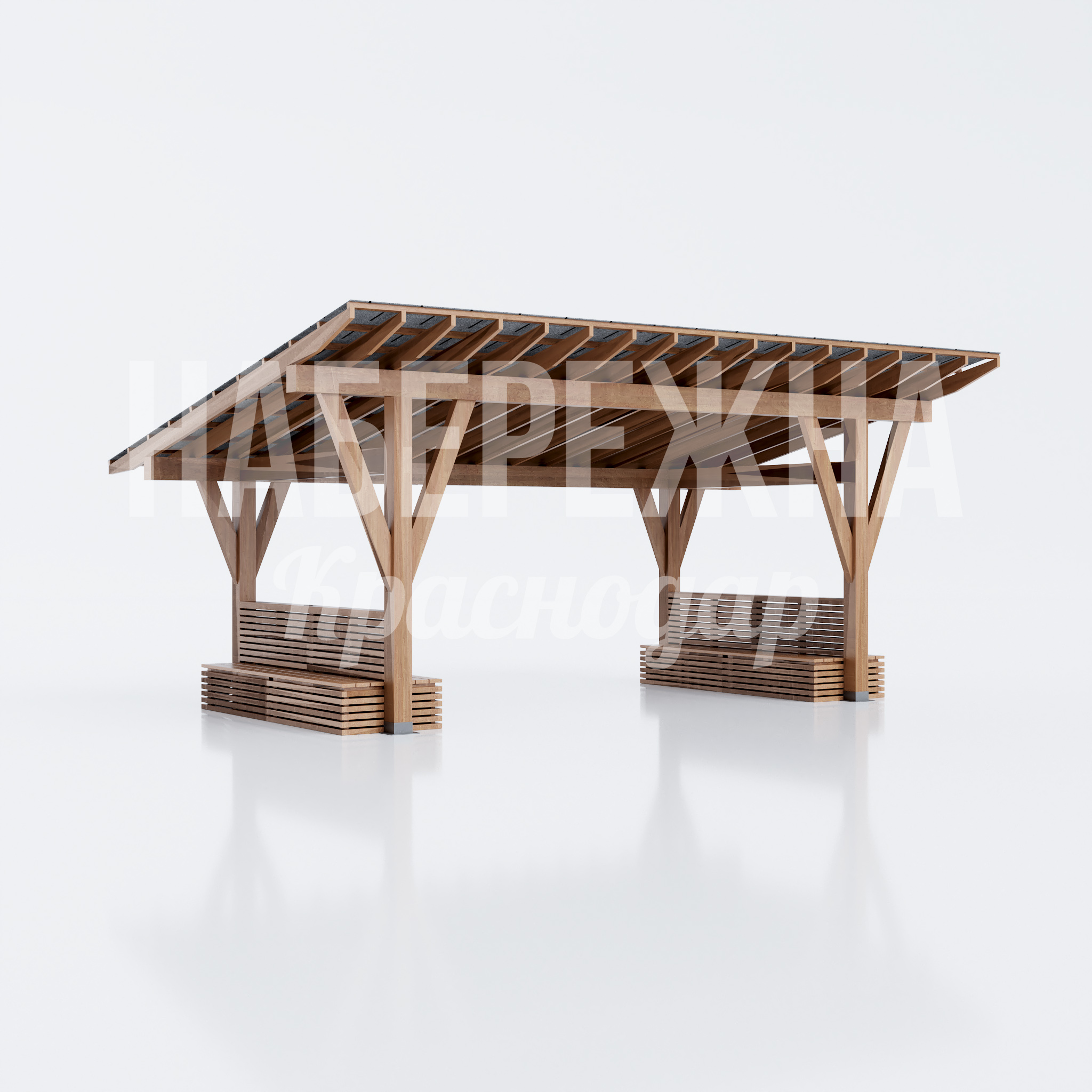 Навес парковый из дерева с скамейками Pavdel