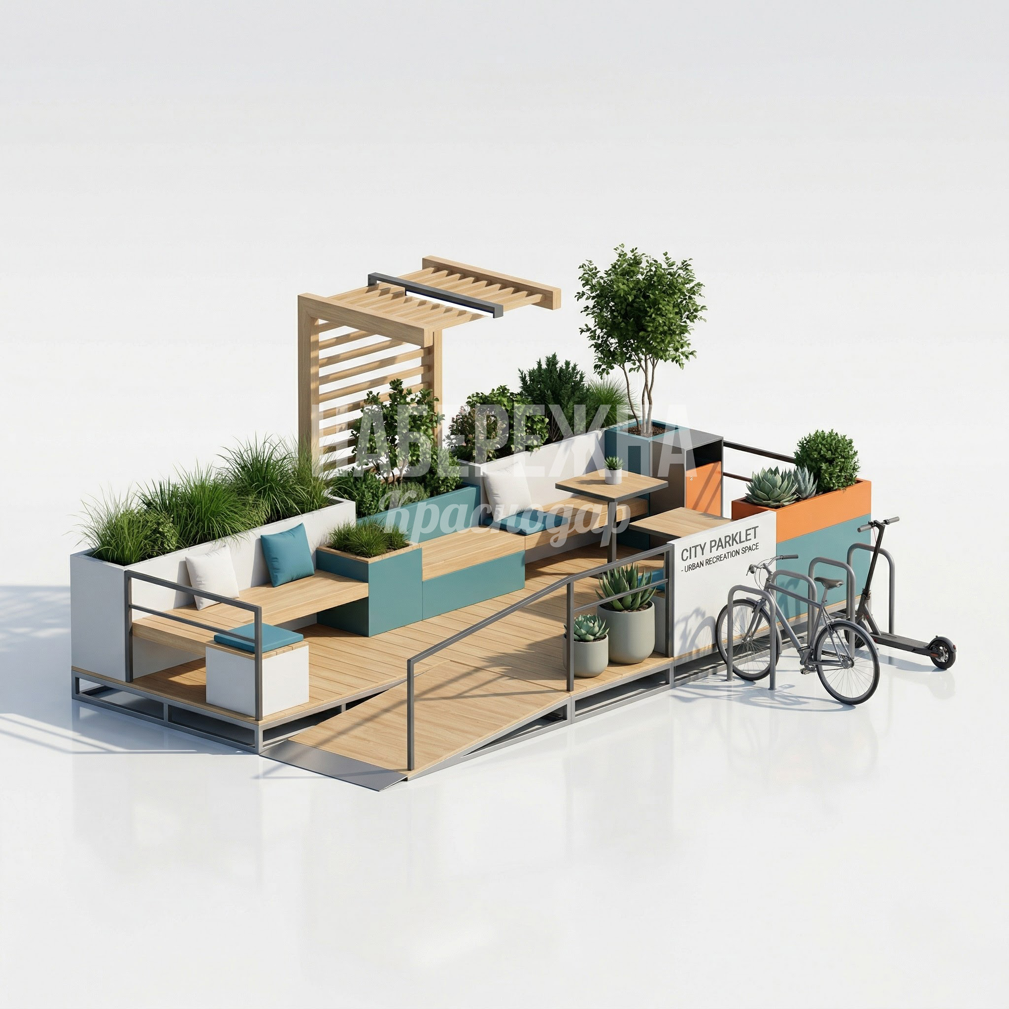 Парклет уличный с велопарковкой и мини-перголой Fom