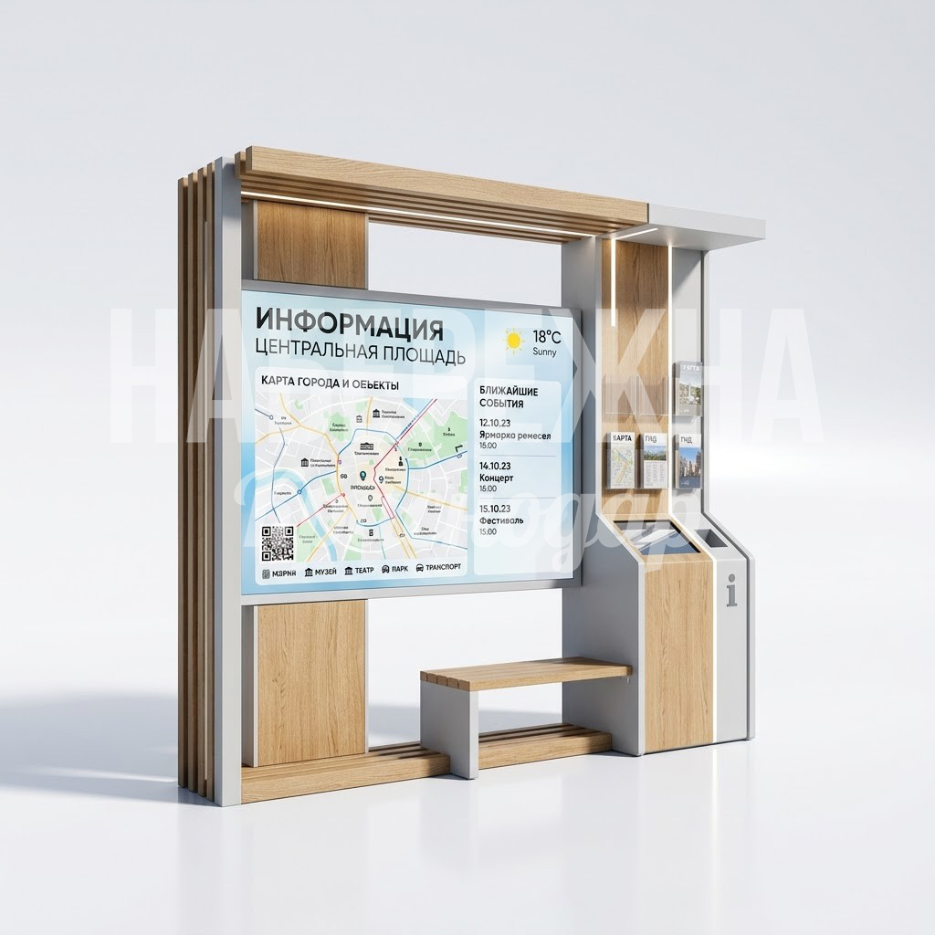 Информационный стенд уличный с лавочкой Mis