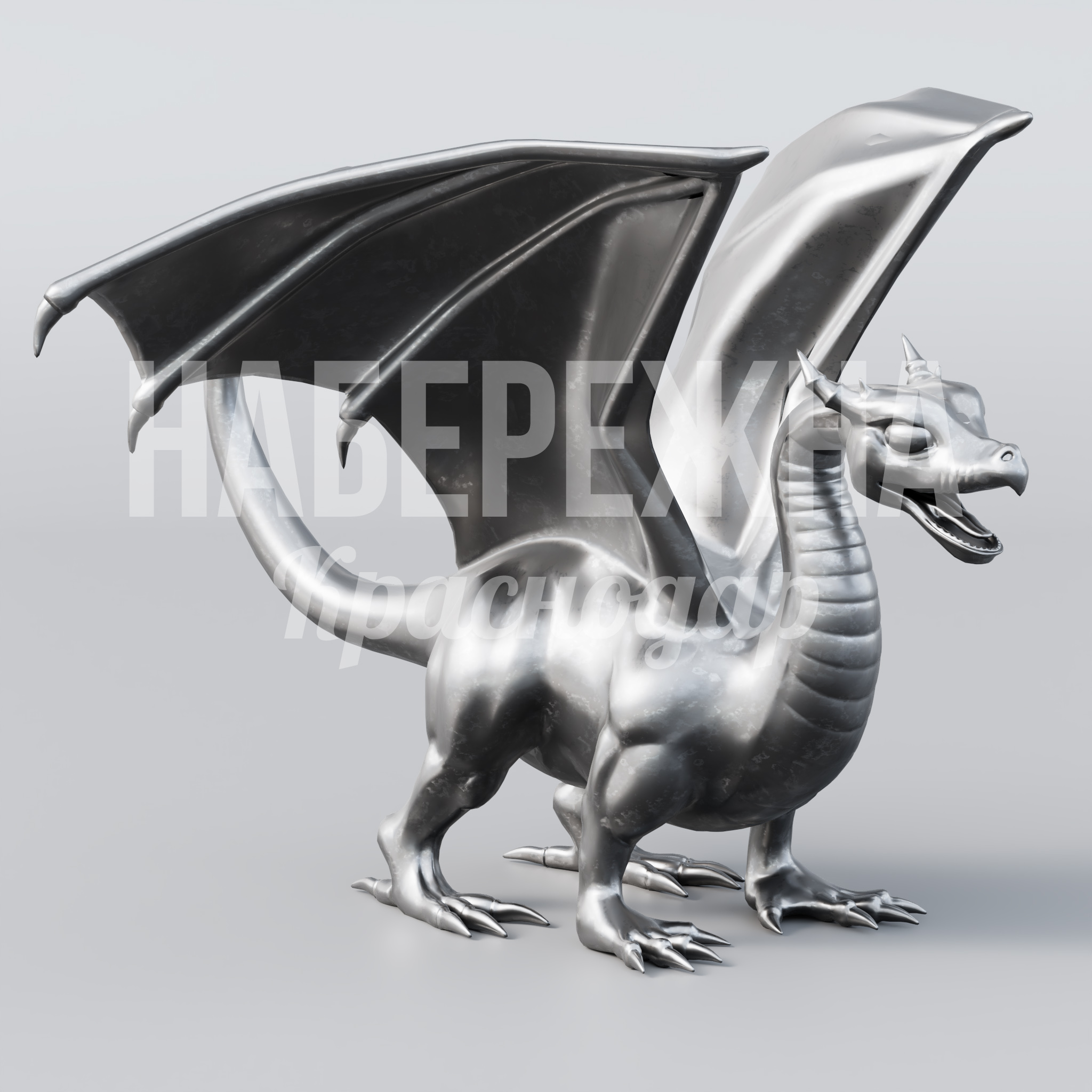 Дракон Foh 2900x2700x2000 мм. MET-23.029 Скульптура дракона с распахнутыми крыльями для парков и общественных пространств, устойчива к осадкам и вандализму.