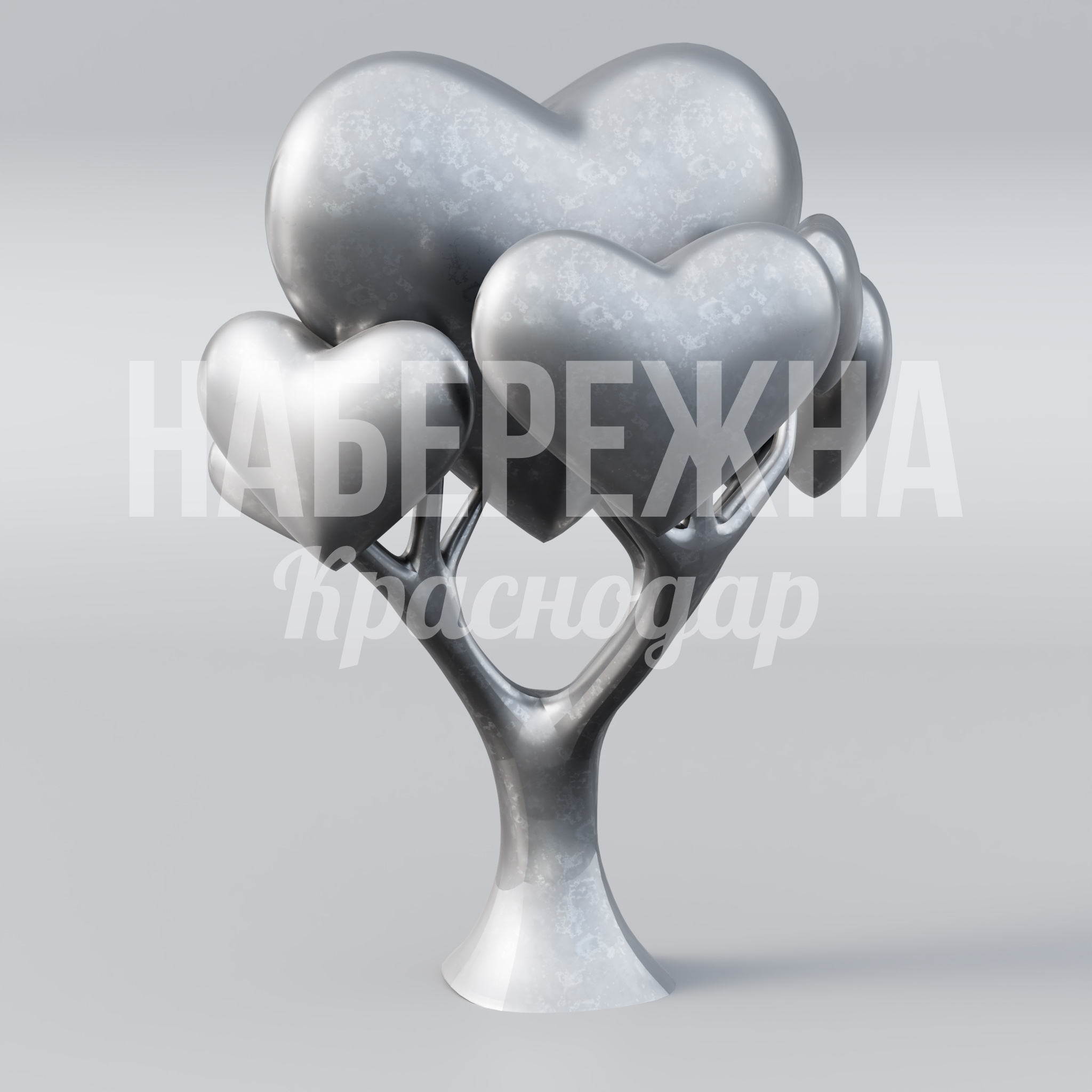 Дерево любви Tes 2900x3200x3250 мм. MET-23.036 Арт-объект в форме дерева с сердцами из металла для благоустройства парков, скверов и зон отдыха.