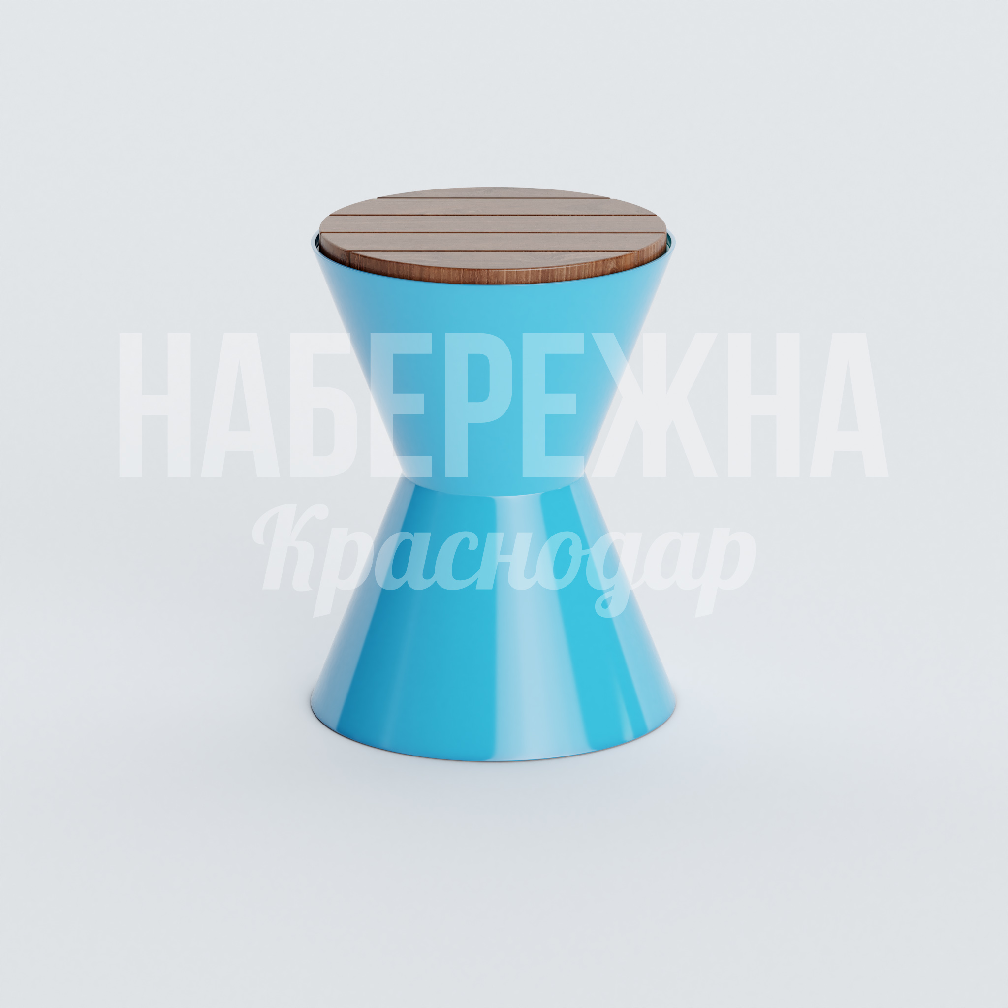 Сиденье Neljebul 360x360x465 мм. OST-20.030-2 Сиденье с деревянной планкой и корпусом из стеклопластика. Компактное решение для парков и общественных зон.