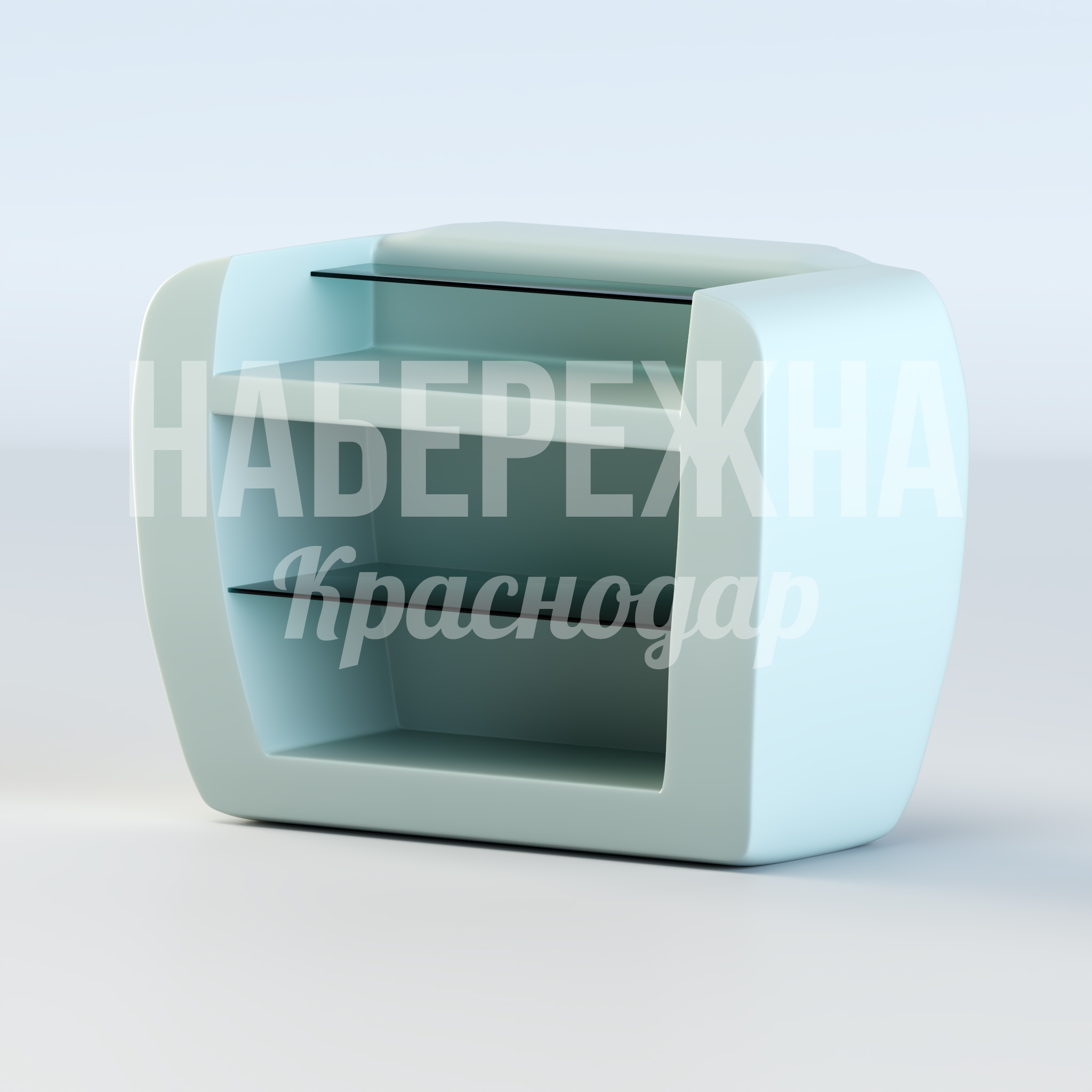 Стойка Ilyu — купить, OST-20.055 | Набережна Стойка Ilyu 780x1560x1200 мм. OST-20.055 Стойка с открытыми полками из стеклопластика для выкладки товара. Выдерживает уличные условия круглый год.