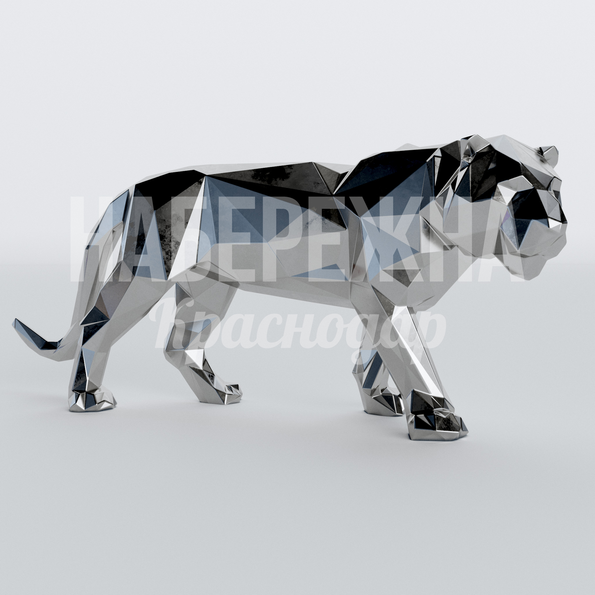 Тигр Kedunår 675x2340x1000 мм. PGF-22.031 Скульптура тигра в полигональном стиле для акцентного оформления городских пространств и зон отдыха.