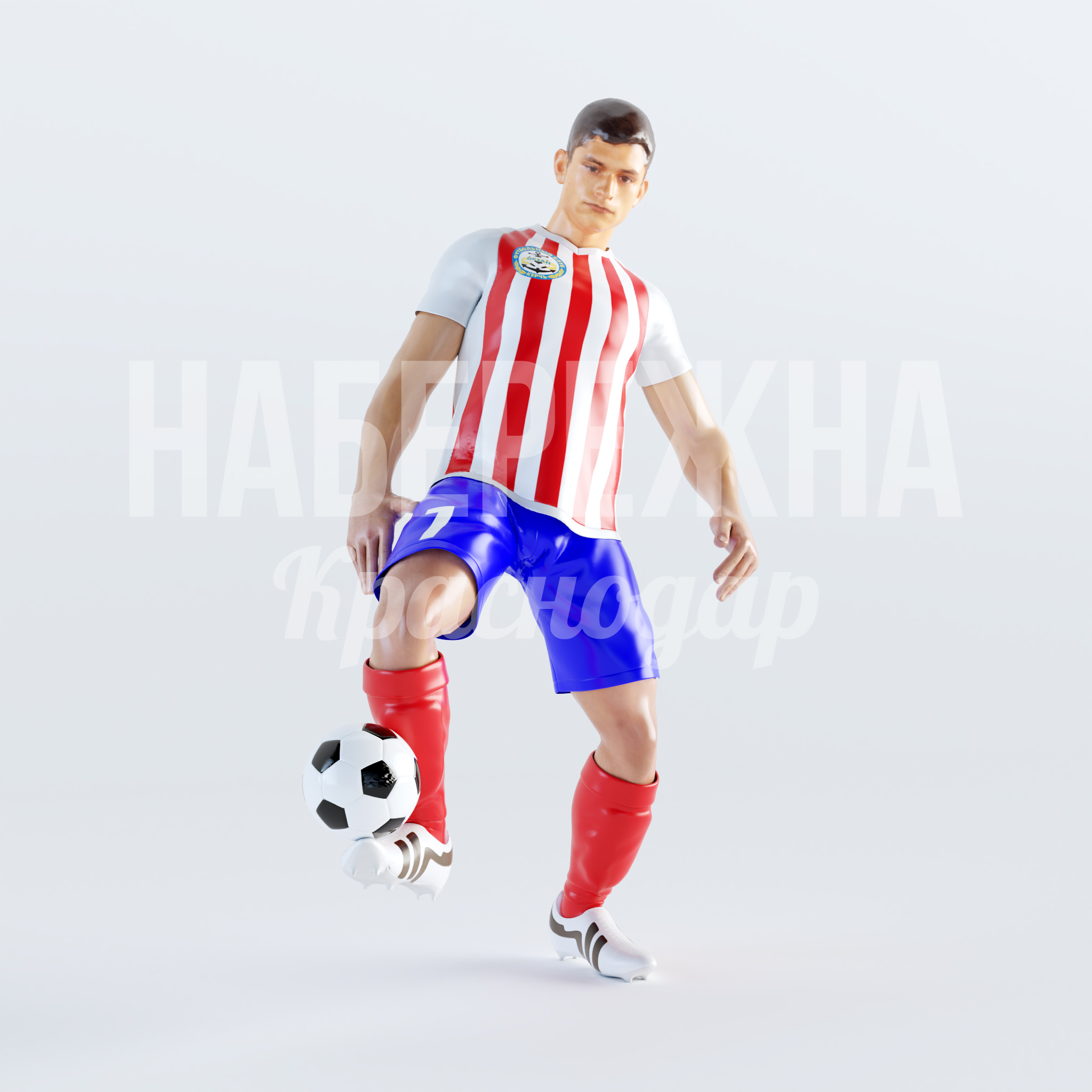 Футболист Jåkedun 920x1200x1850 мм. STF-22.027 Фигура футболиста в полный рост для оформления спортивных объектов, торговых центров и фан-зон. Привлекает внимание.