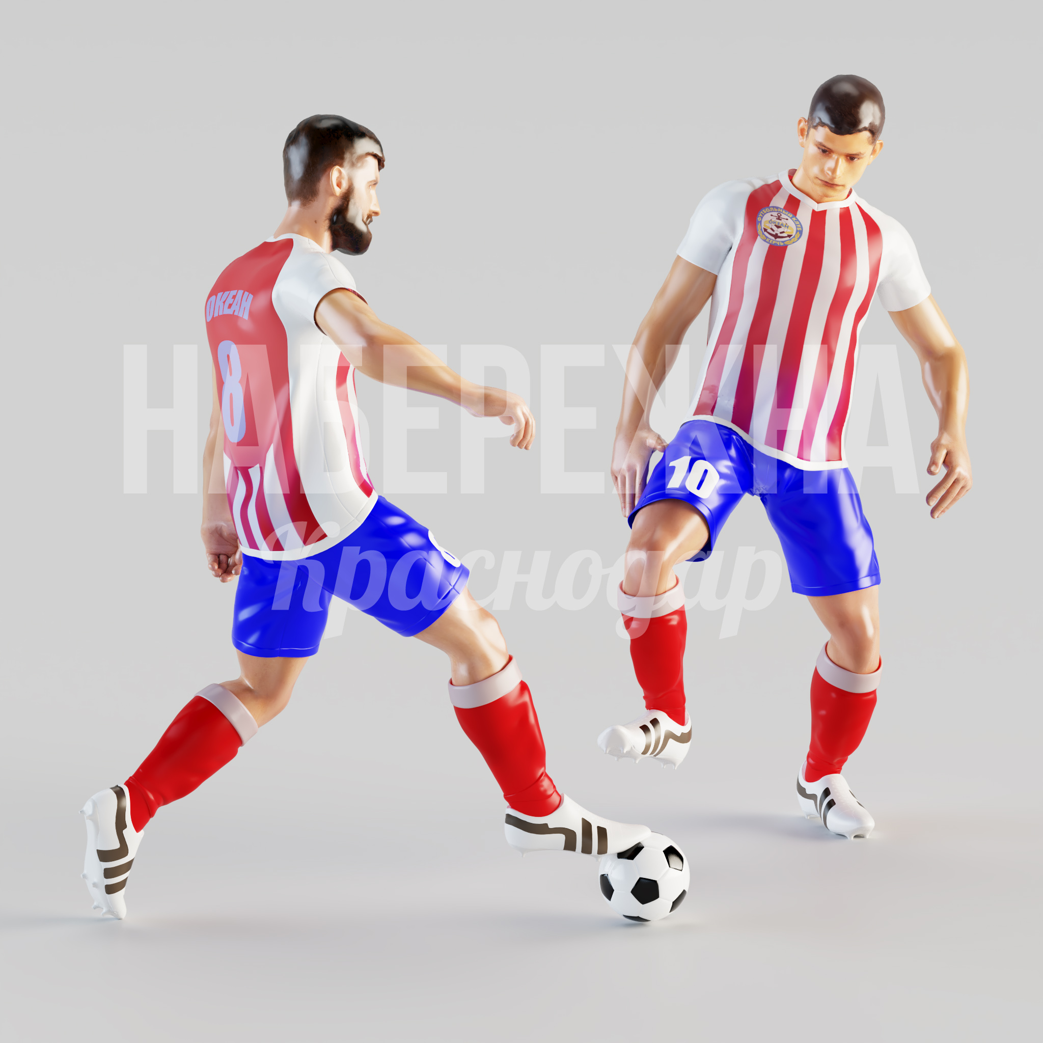 Футболисты Ocbo и Töbubru 1880x2300x1900 мм. STF-22.028 Фигура футболиста для брендирования зон отдыха и спортплощадок. Устойчива к осадкам и УФ-излучению.