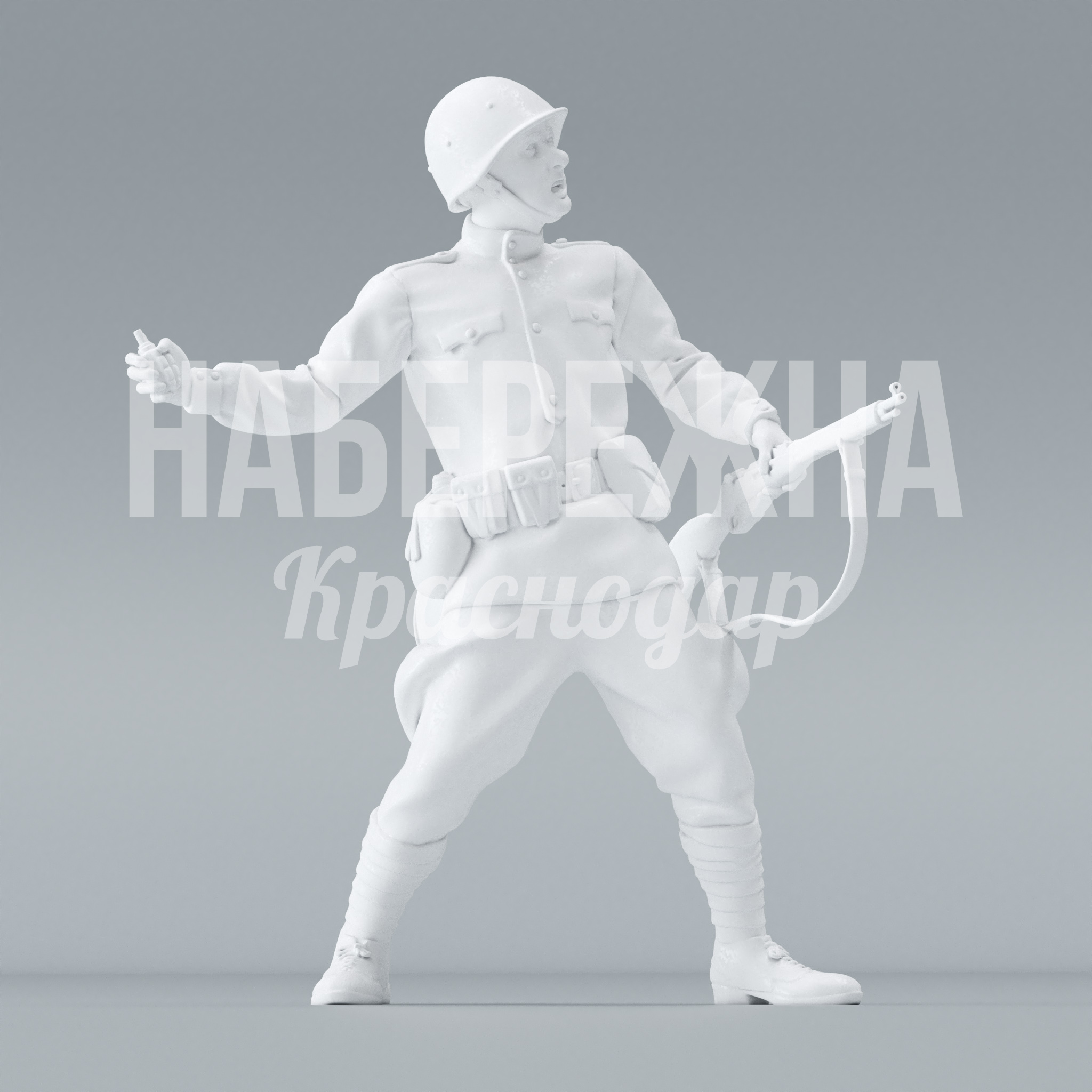 Солдат "Сидоров" 1600x1700x1700 мм. STF-22.052 Фигура солдата с гитарой для патриотических зон и памятных мест. Детализированная скульптура высотой 1,7 м.