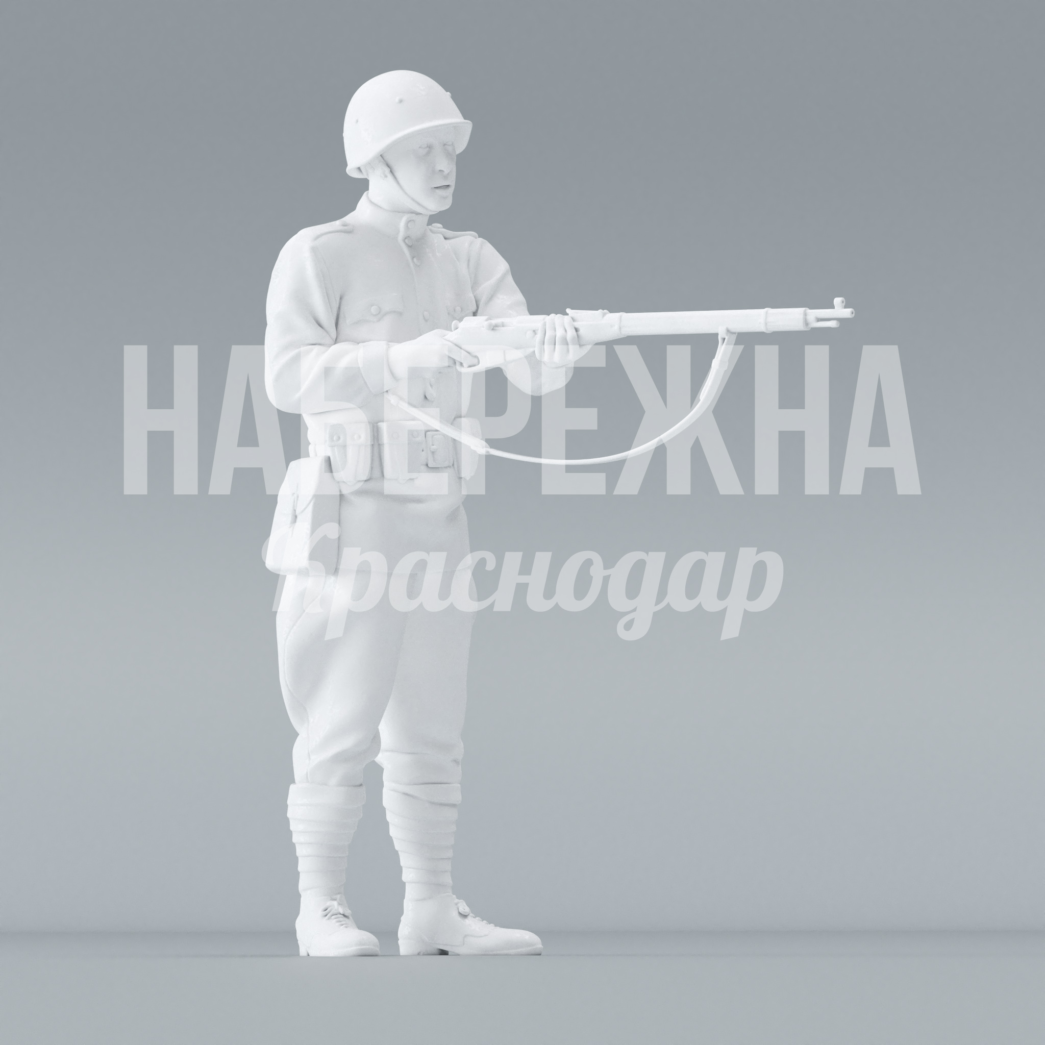 Солдат "Степанов" 1300x550x1750 мм. STF-22.053 Фигура солдата для мемориальных зон и патриотических экспозиций. Атмосферное решение для благоустройства.