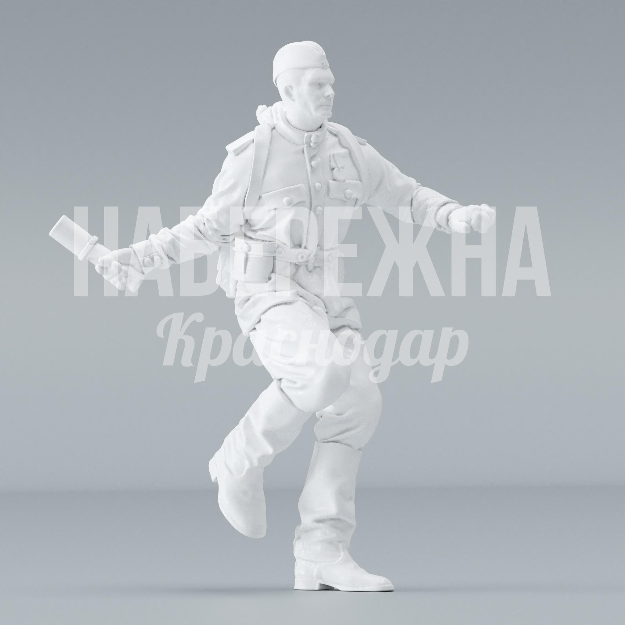 Солдат "Кузнецов" 930x1000x1560 мм. STF-22.061 Фигура солдата в полный рост для мемориальных комплексов и парков Победы. Детализированная проработка формы.