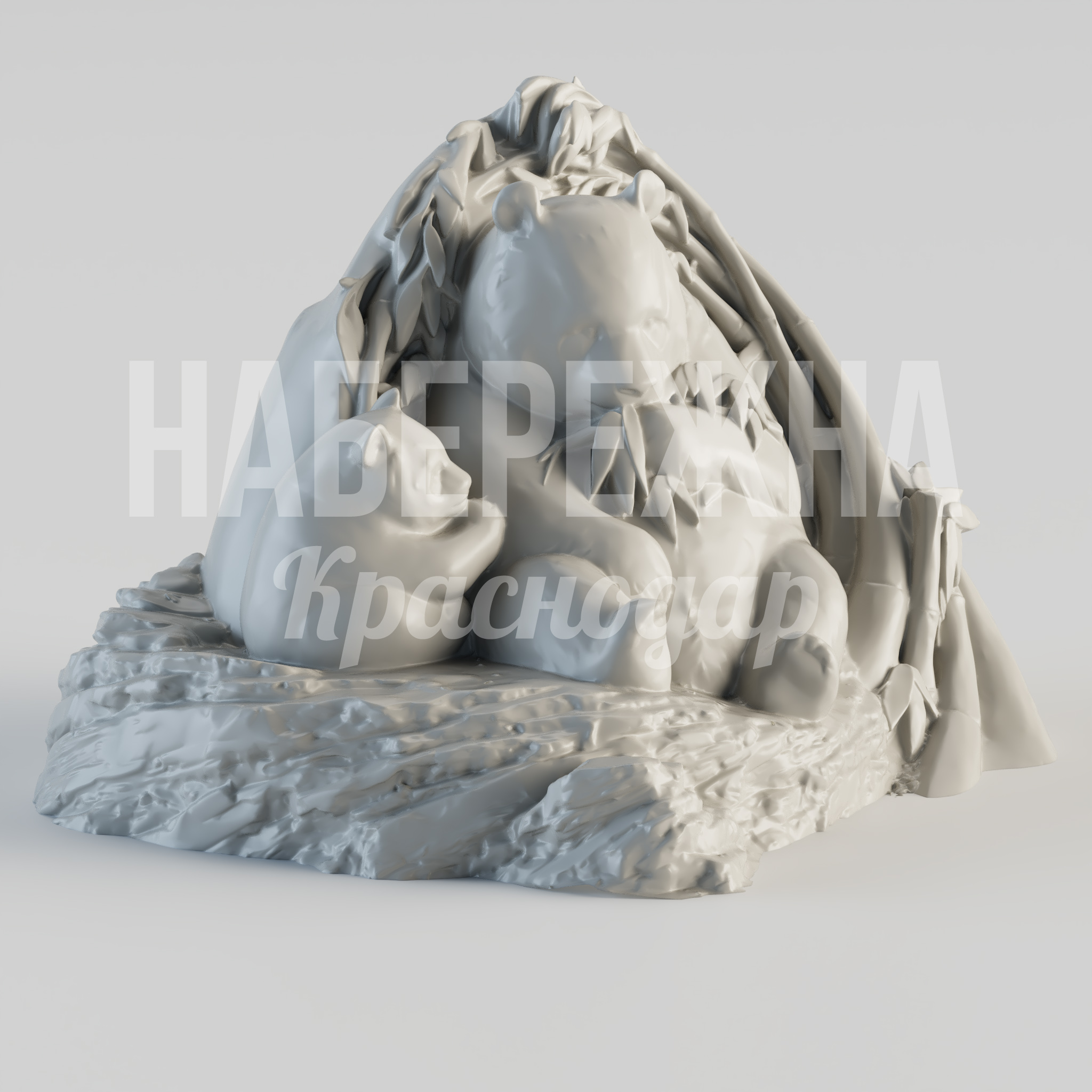 Композиция с пандами 2870x2630x2000 мм. STF-24.009 Скульптурная композиция с пандами для парков и зон отдыха. Привлекает посетителей, создаёт точки притяжения.