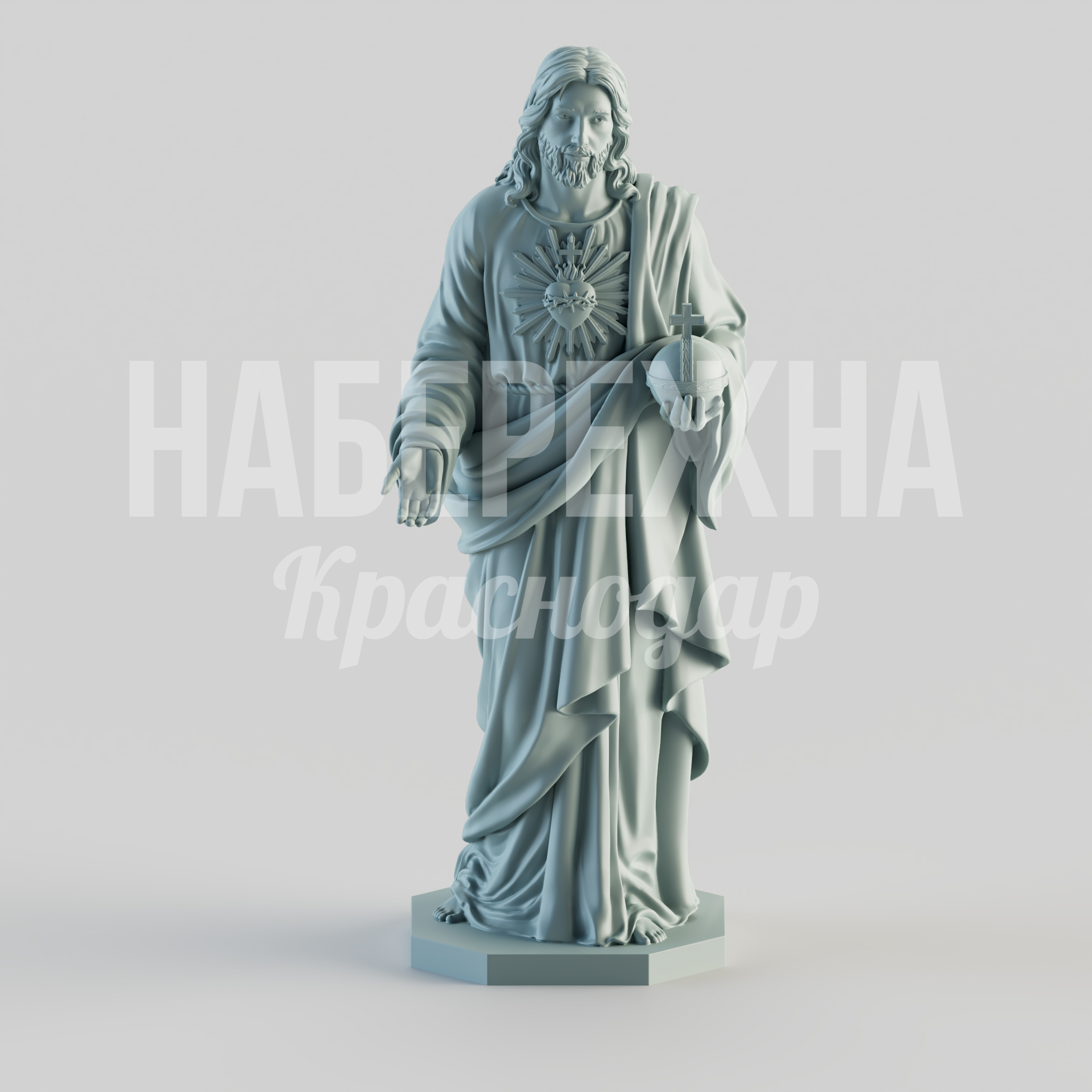 Фигура Иисус 400x450x1000 мм. STF-24.019 Фигура Иисуса для храмов и мемориальных зон. Детальная проработка образа. Стойкость к осадкам и температурам.