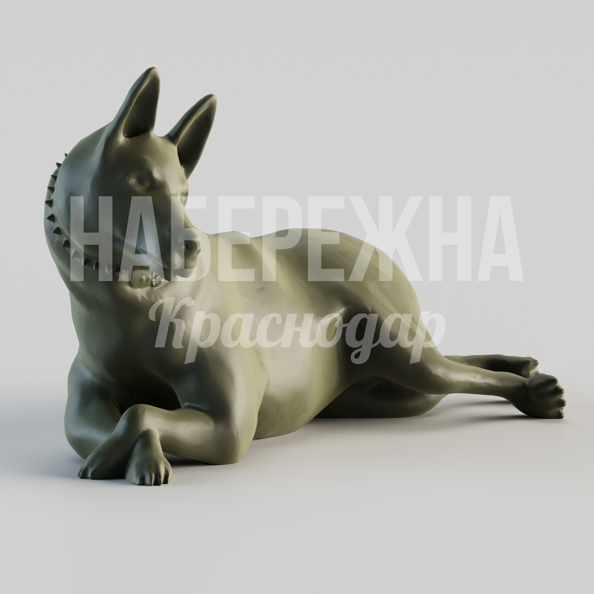 Пес Rokki 2000x900x1120 мм. STF-24.031 Скульптура собаки в позе лежа для парков и территорий. Выдерживает уличные условия круглый год.