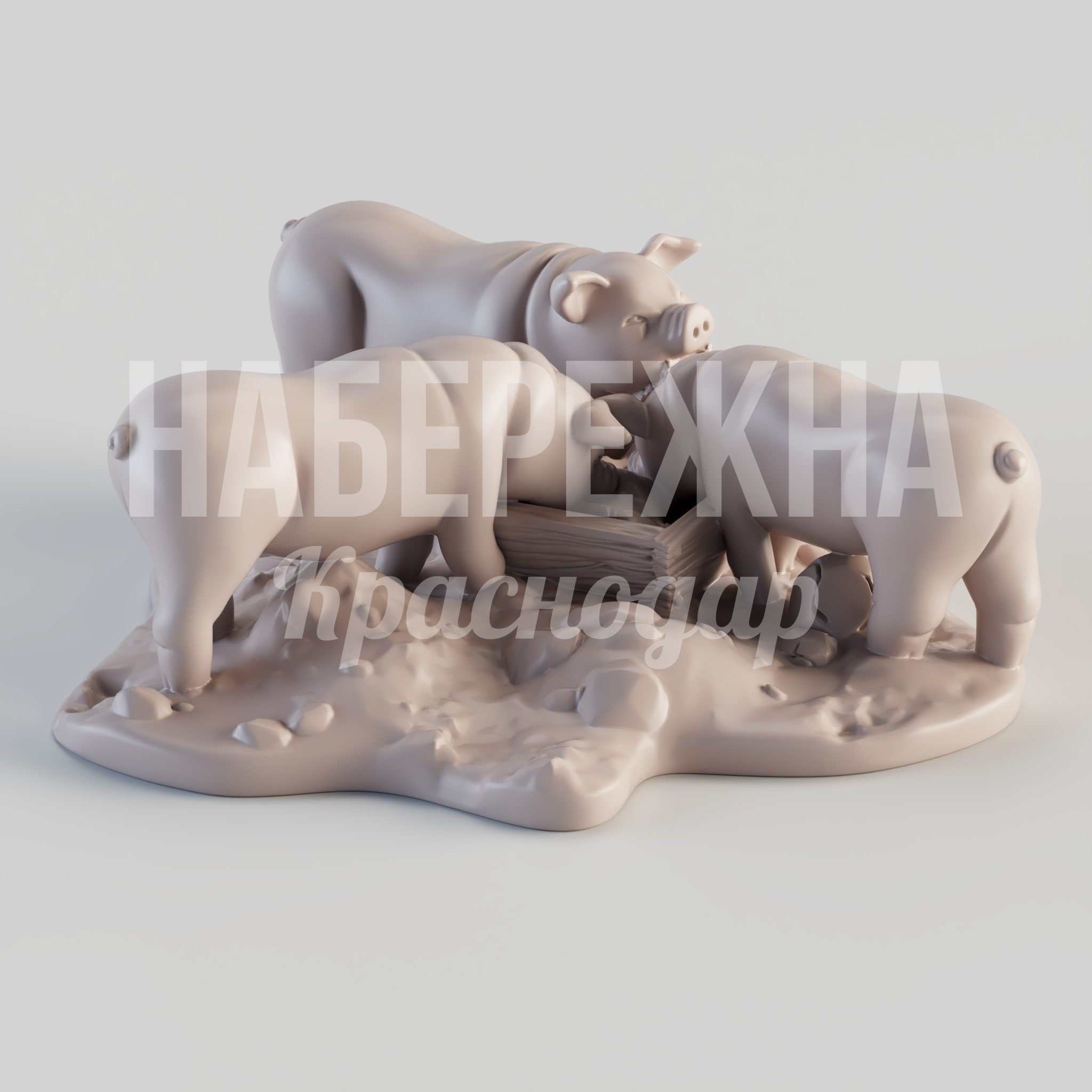 Брянские свиньи 4900x4800x1650 мм. STF-24.041 Скульптурная композиция из трёх свиней для благоустройства парков и общественных пространств, устойчива к осадкам.