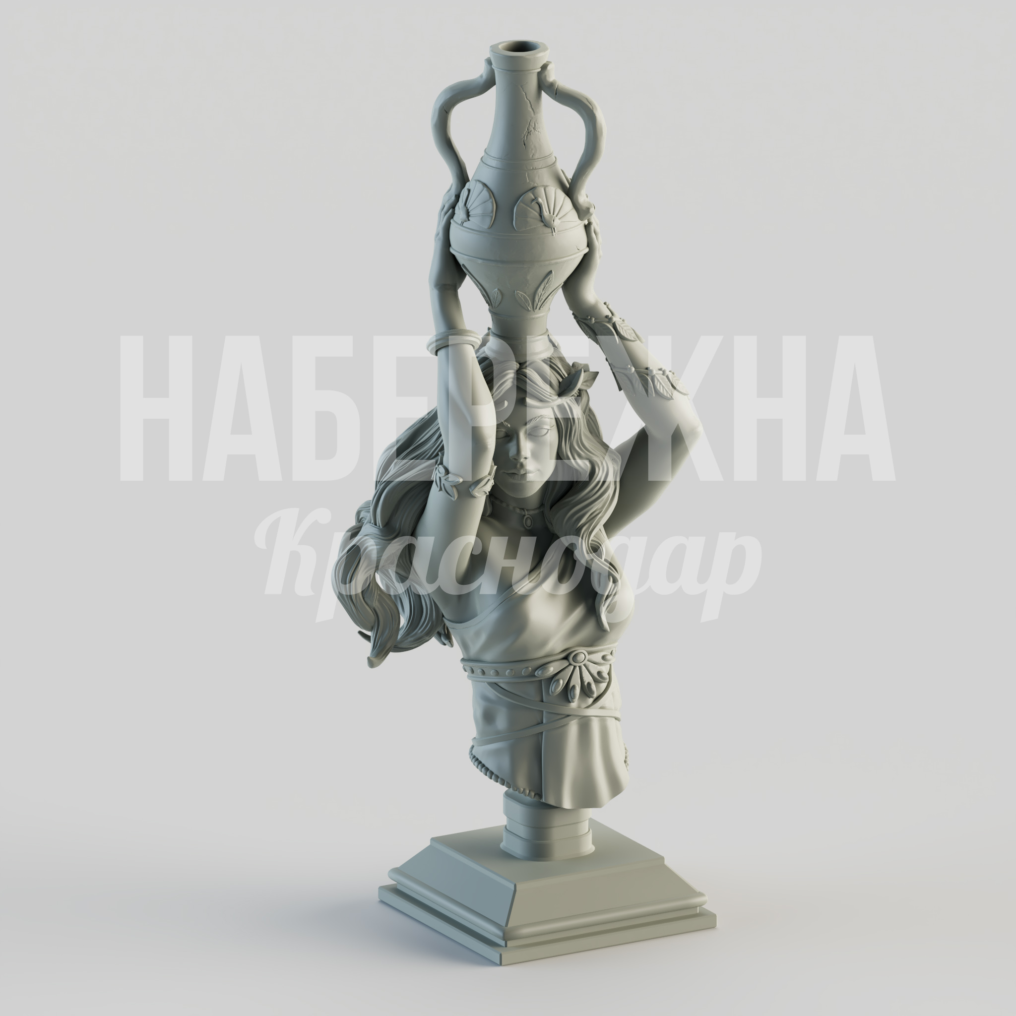 Бюст Геры 900x900x1800 мм. STF-24.044 Бюст Геры с детализированной античной лепниной на устойчивом основании для парков и общественных пространств.