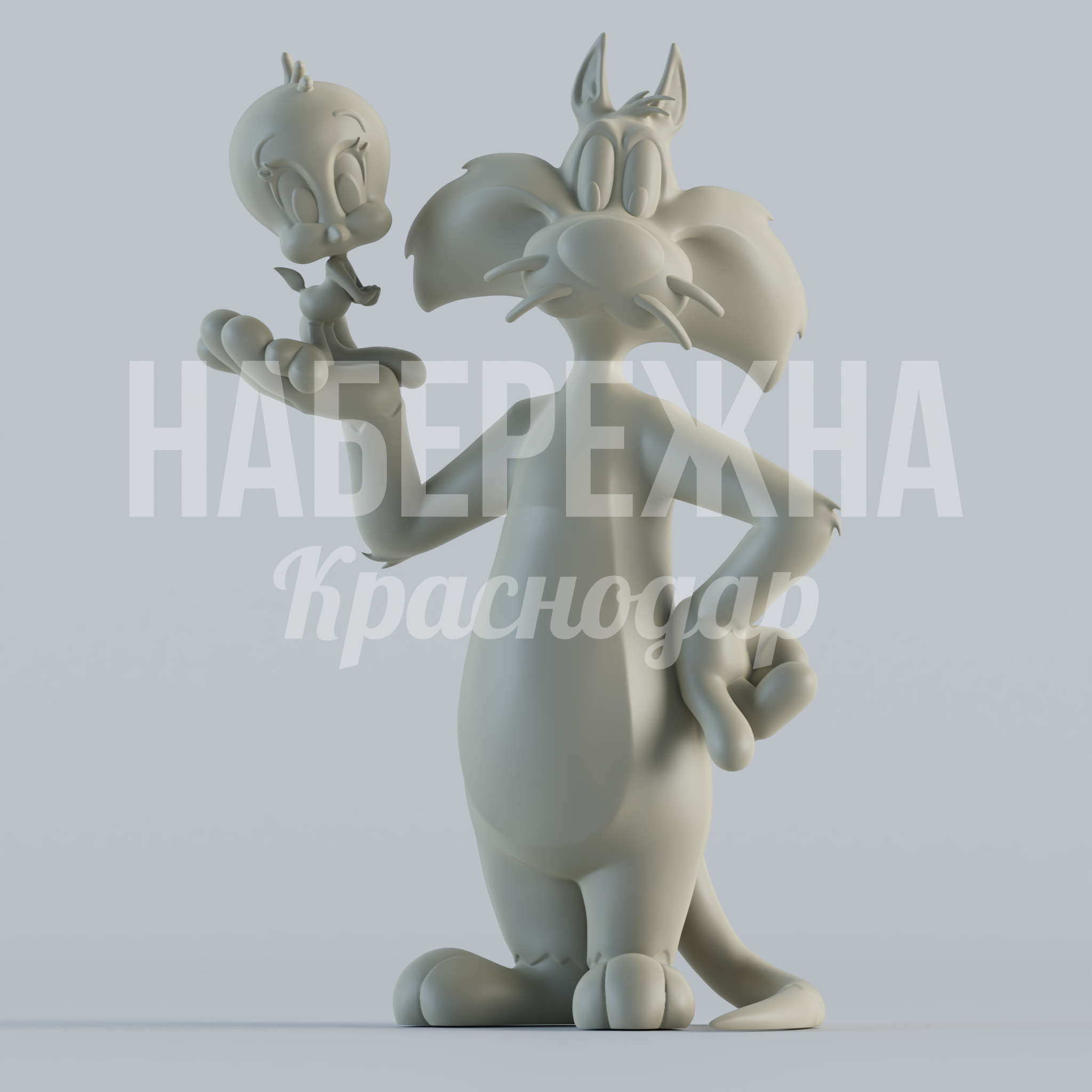 Кот Сильвестр и Твити 550x600x1000 мм. STF-24.082 Скульптура культовых персонажей для детских зон и развлекательных пространств. Привлекает внимание посетителей.