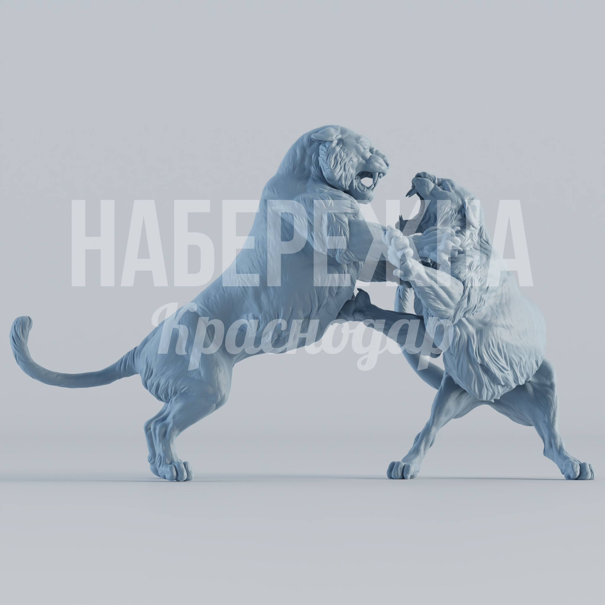 Тигры Oodåap 950x1550x900 мм. STF-24.083 Скульптура двух сражающихся тигров из композитного материала. Эффектный арт-объект для парков и общественных пространств.