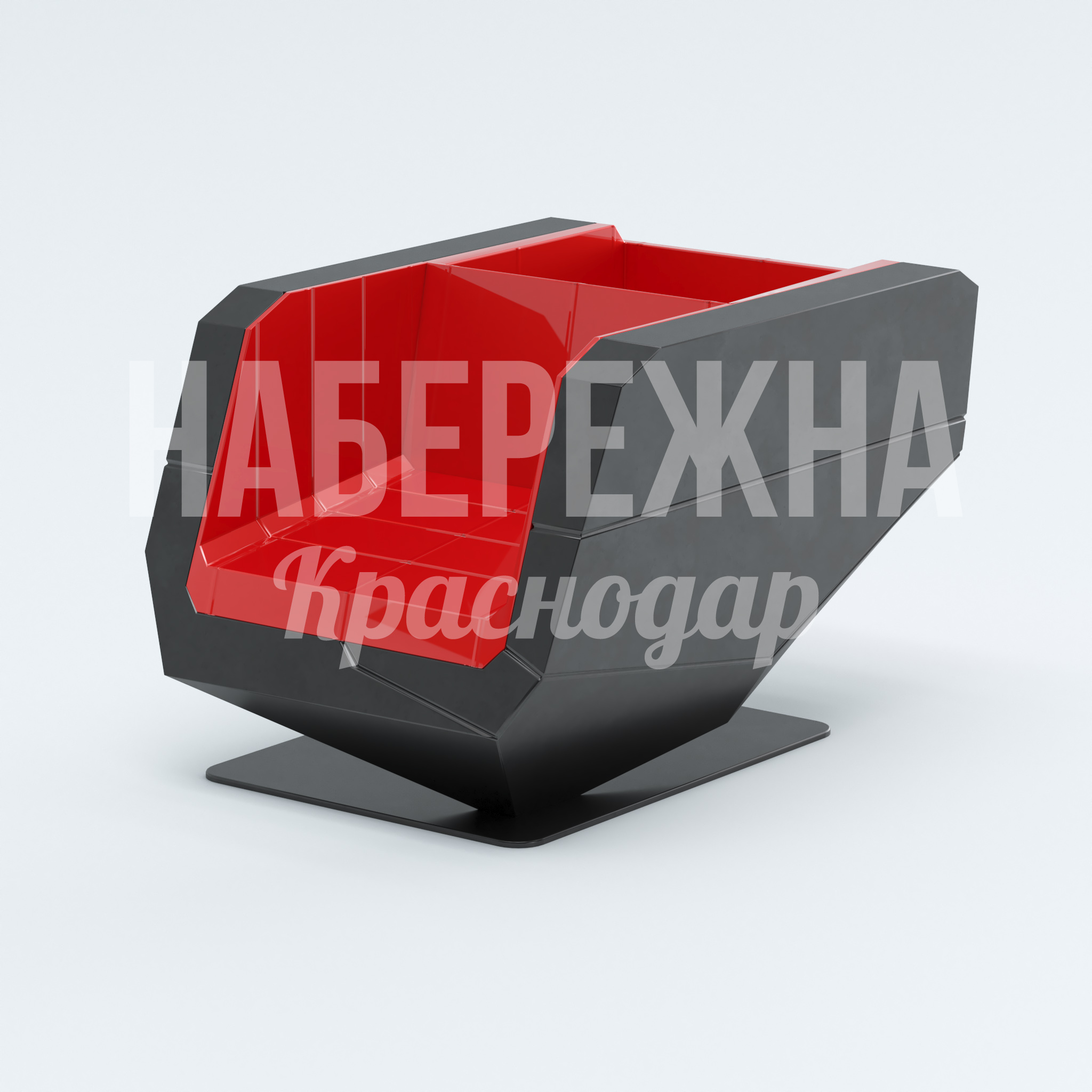 Кресло Maru Köulnu — купить, SYN-22.004 | Набережна Кресло Maru Köulnu 800x1120x700 мм. SYN-22.004 Кресло с граненым дизайном и контрастной красной вставкой. Усиленная рама на опорной платформе для парков и скверов.