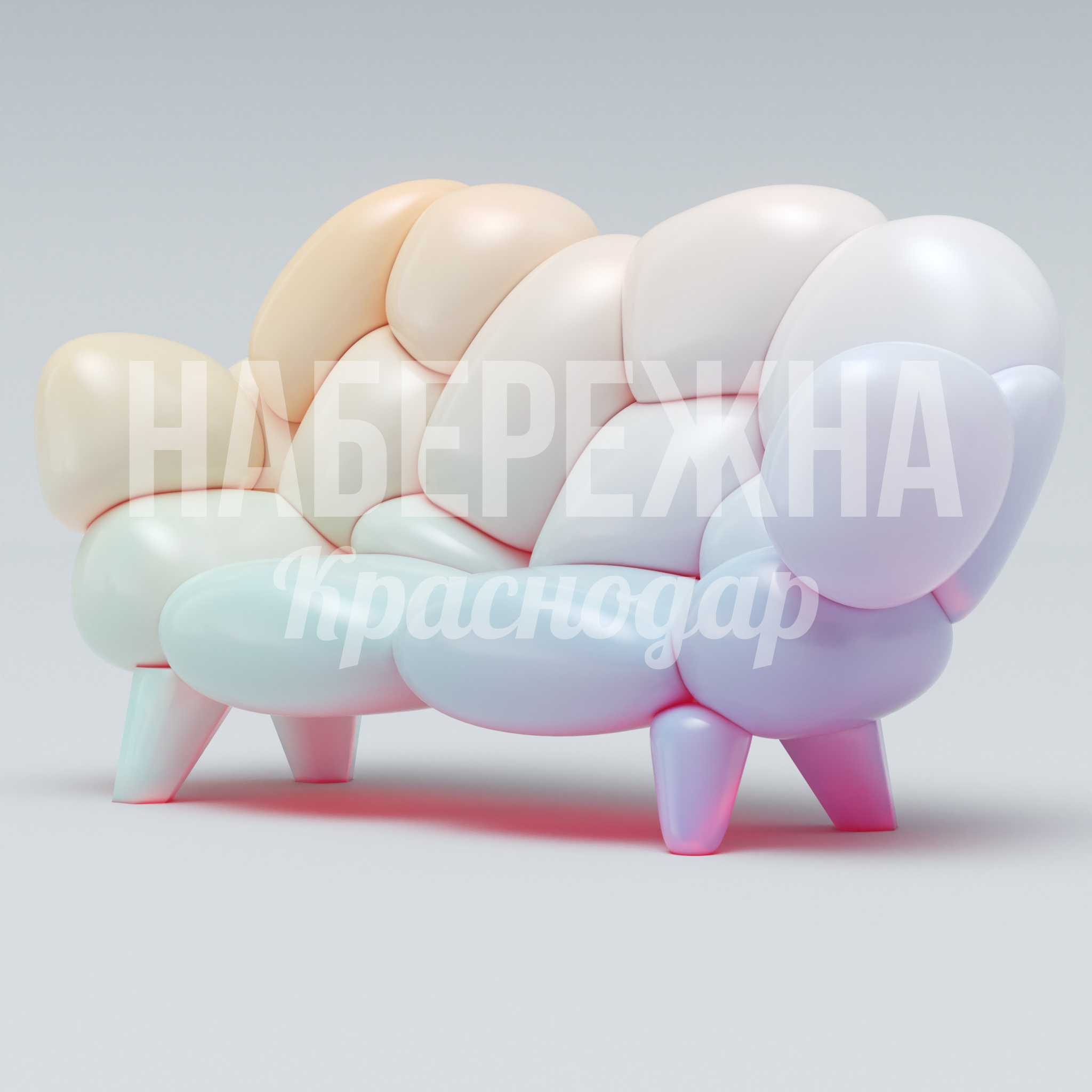 Диван Hue Tod 900x1950x1100 мм. SYN-23.014 Диван с объёмными модульными элементами и встроенной RGB-подсветкой для зон отдыха и общественных пространств.