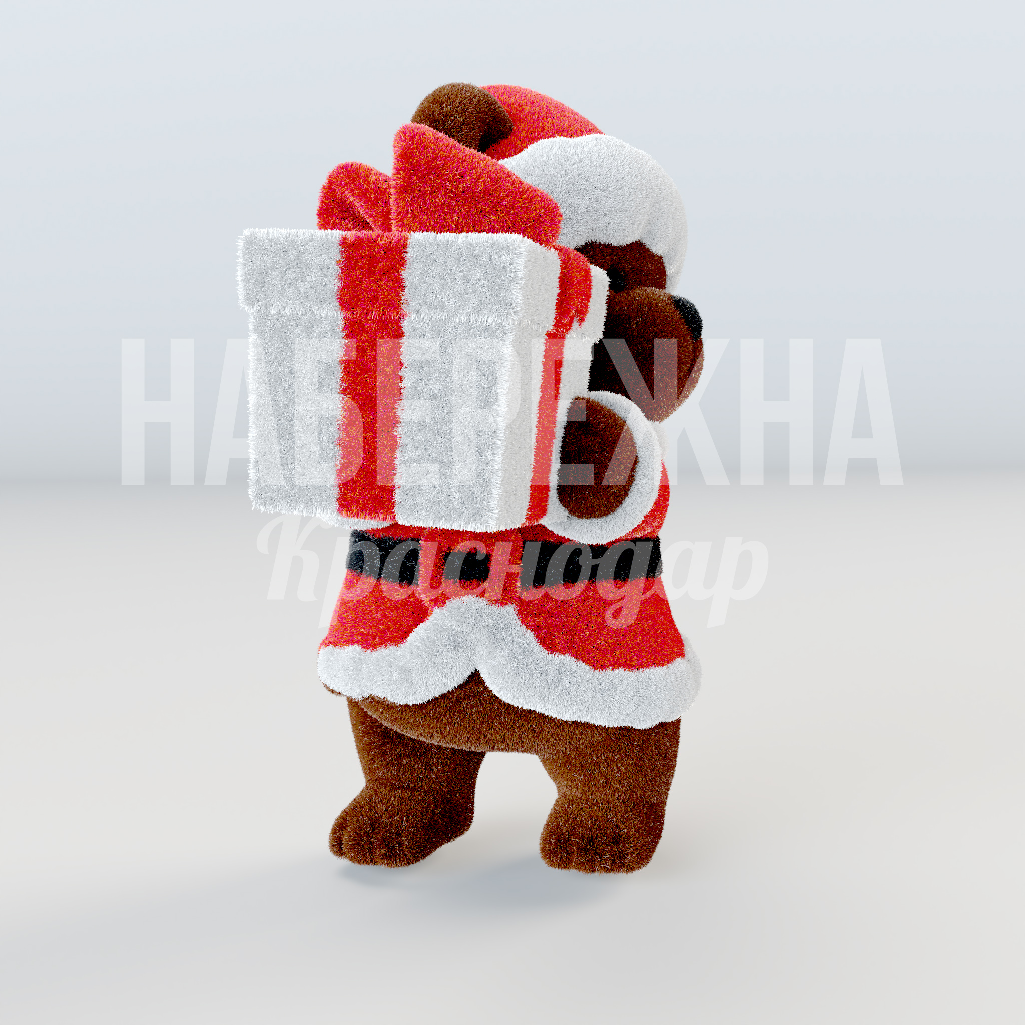 Санта-Медвежонок с подарком - купить, 600x1000x1200 мм, Искусственная трава