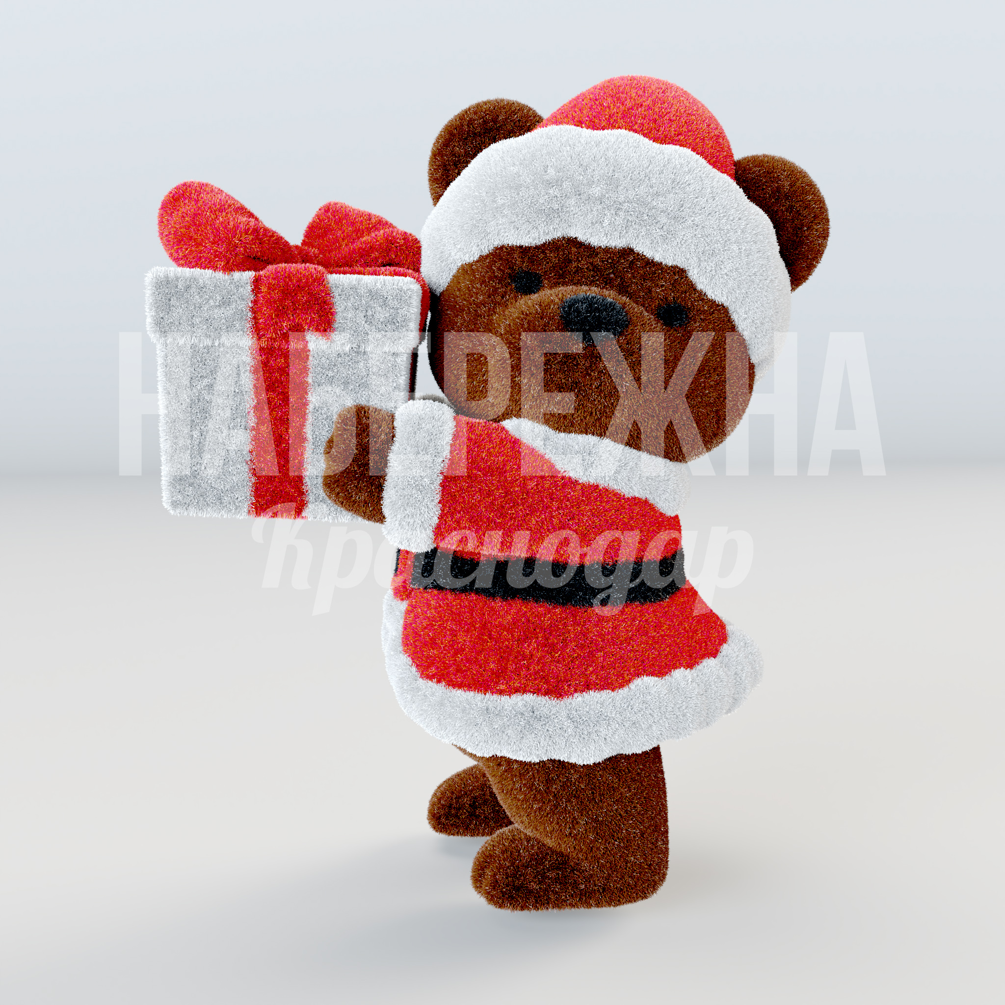 Санта-Медвежонок с подарком 600x1000x1200 мм. TOP-25.038 Новогодняя фигура медвежонка с подарком из всепогодного материала, устойчива к УФ и осадкам круглый год.