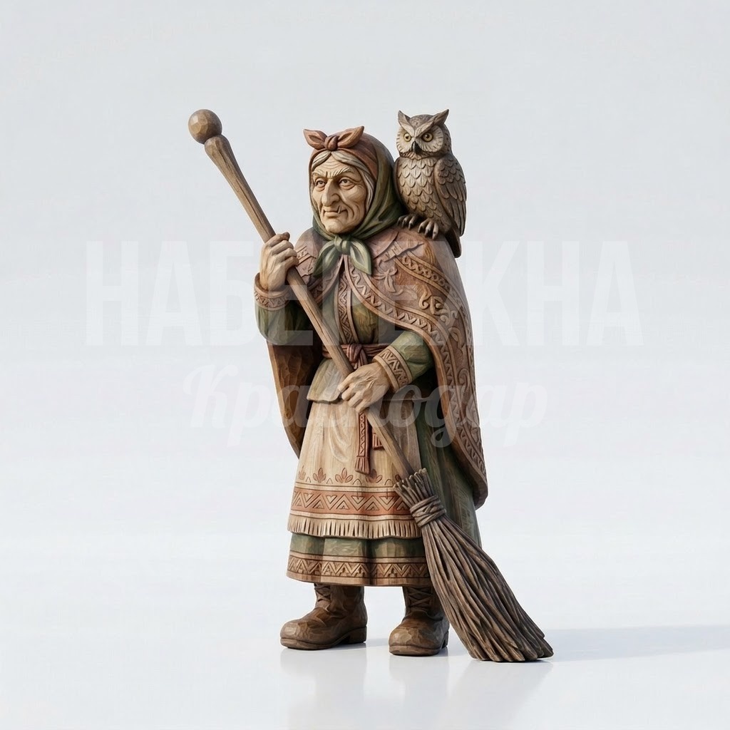 Баба яга с совой и метлой