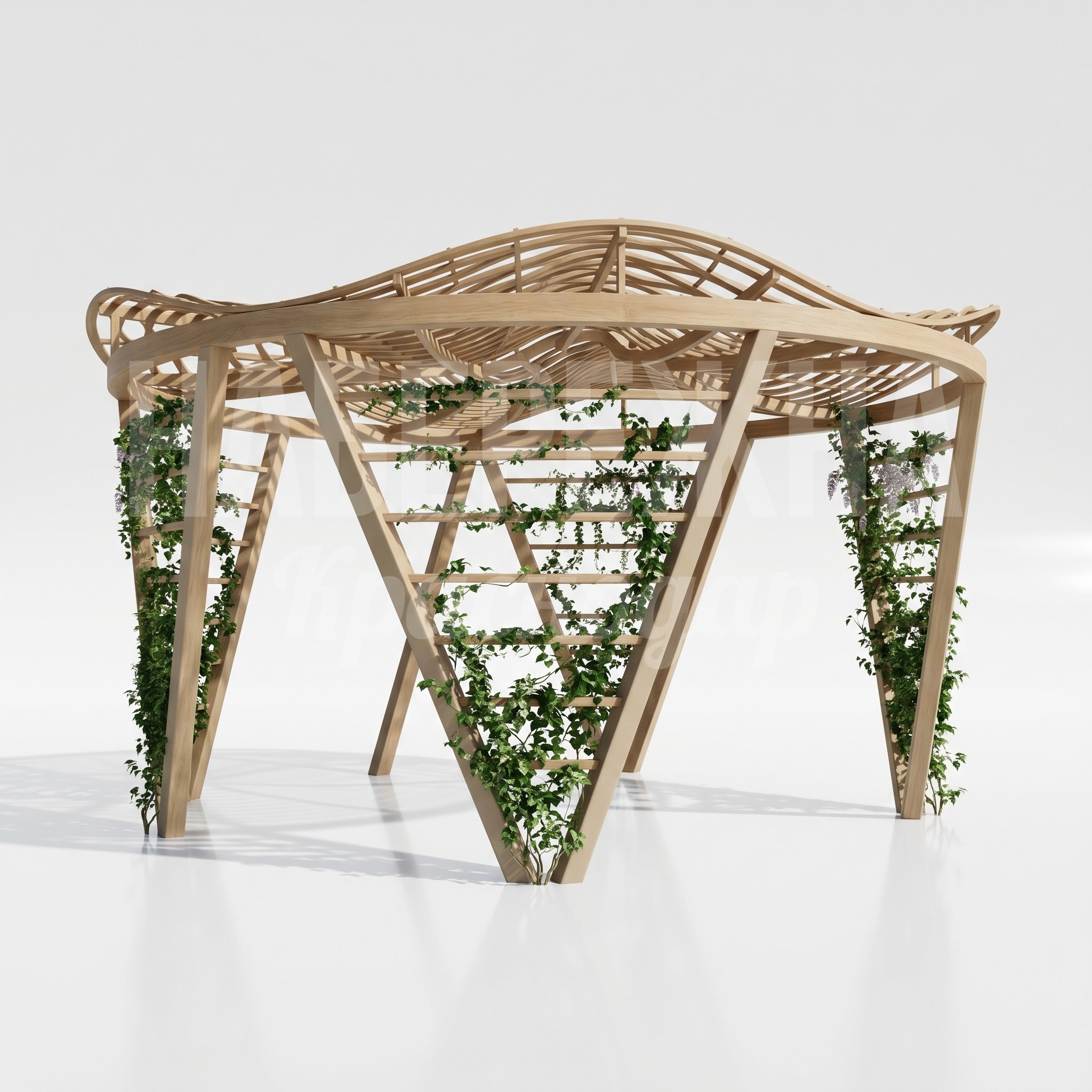 Деревянная круглая пергола с волнистой крышей Yau