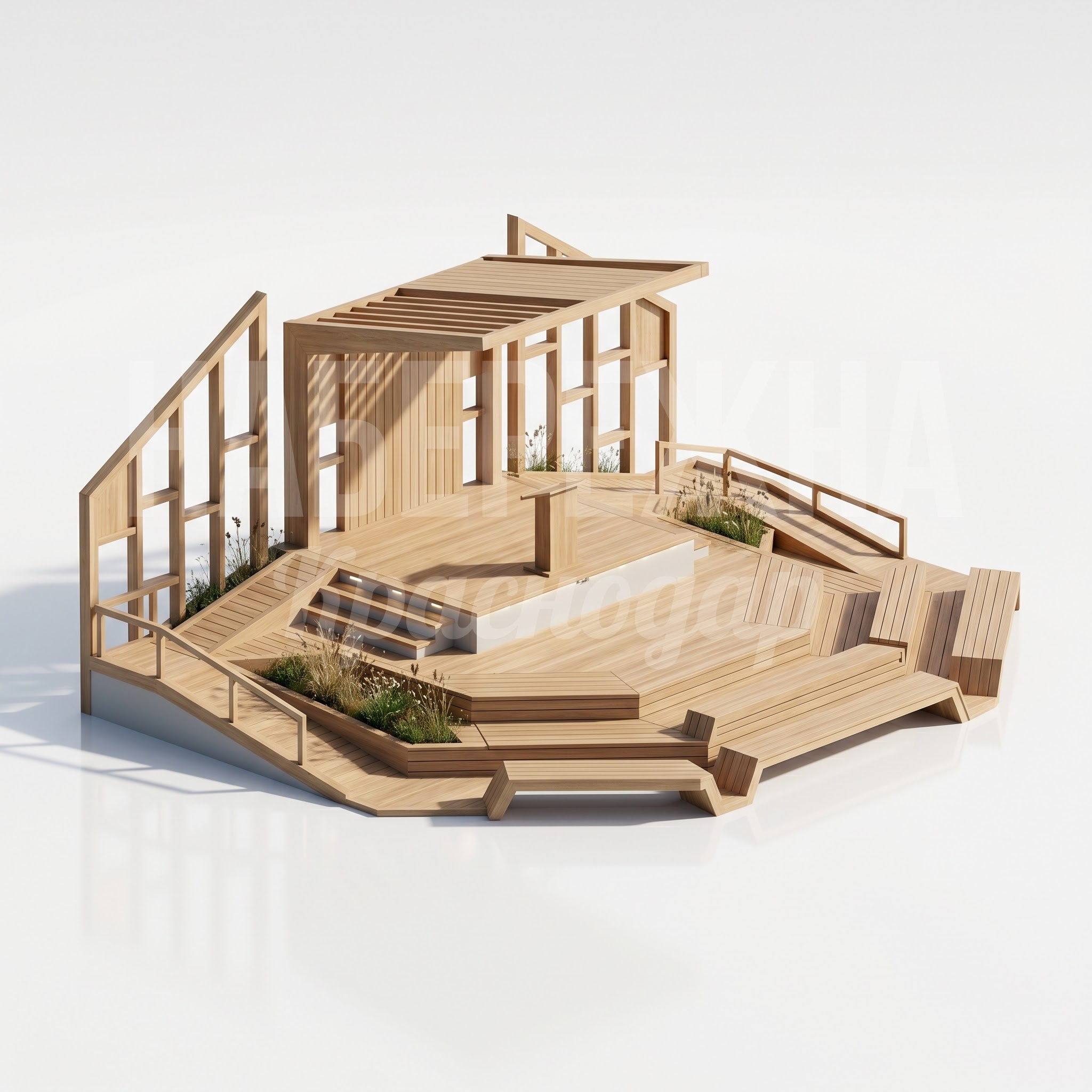 Деревянный подиум для площади сельского поселения Vilyu