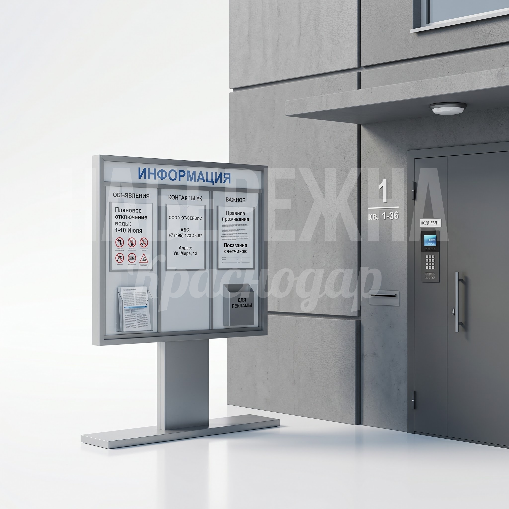 Информационный стенд рядом с подъездом Afto
