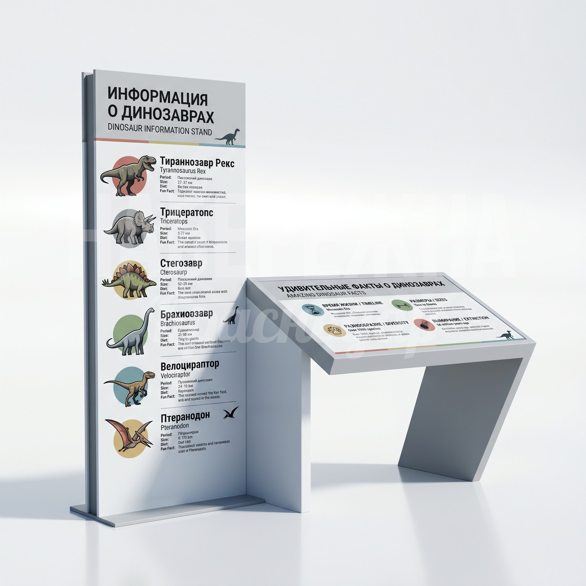 Информационный стенд с названиями динозавров и фактами DiboLab