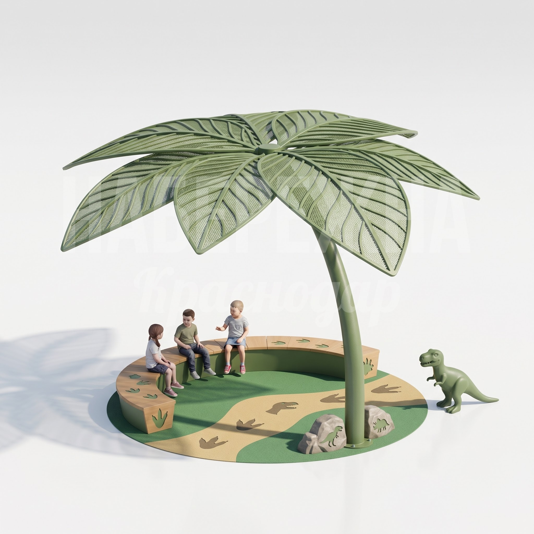 Навес-зонт в форме листа пальмы над зоной отдыха Saehvui