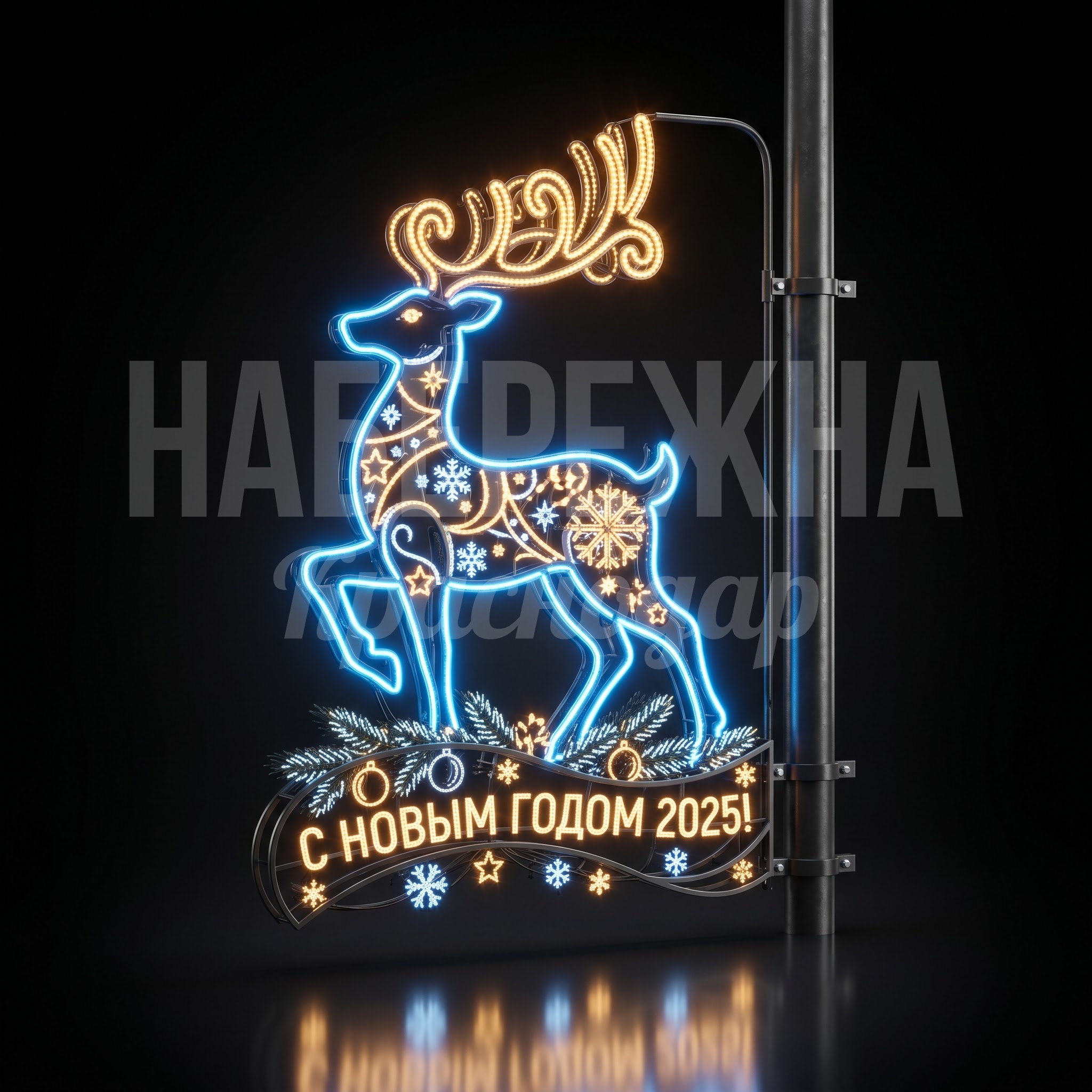 Новогодние украшения на столбы освещения Олень