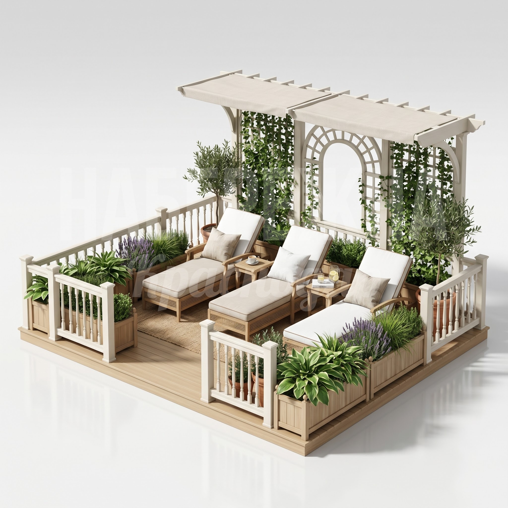 Парклет в классическом стиле с шезлонгами Gukyåu