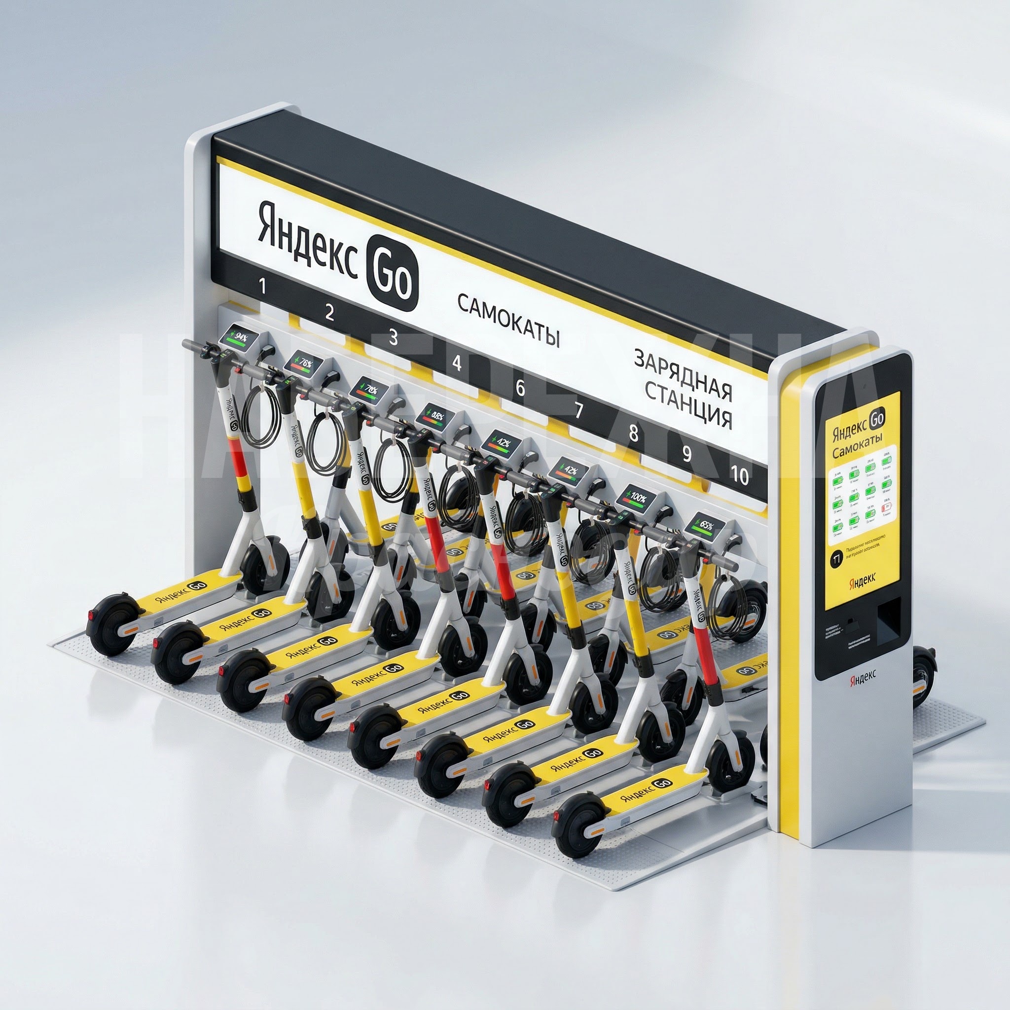 Парковка для самокатов с зарядкой для YandexGo