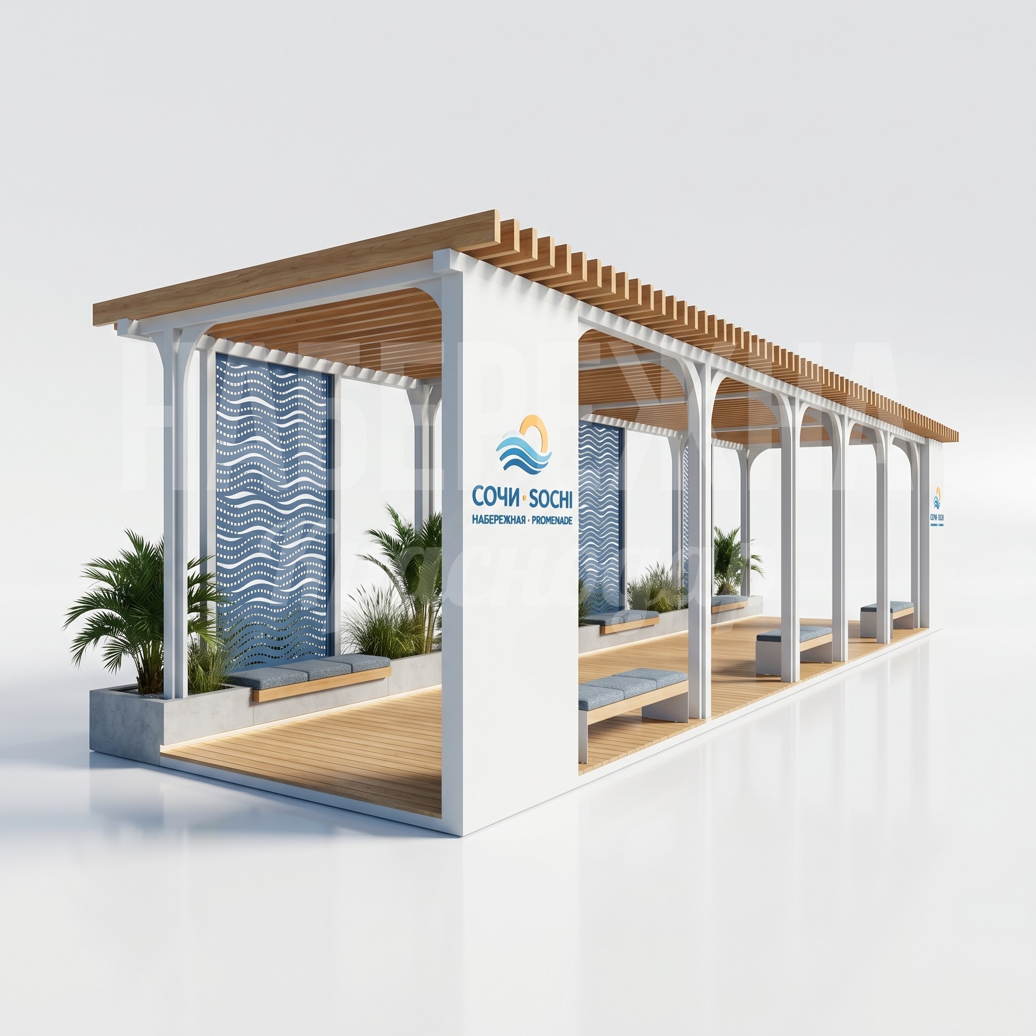 Пергола для набережной Сочи, с элементами брендирования