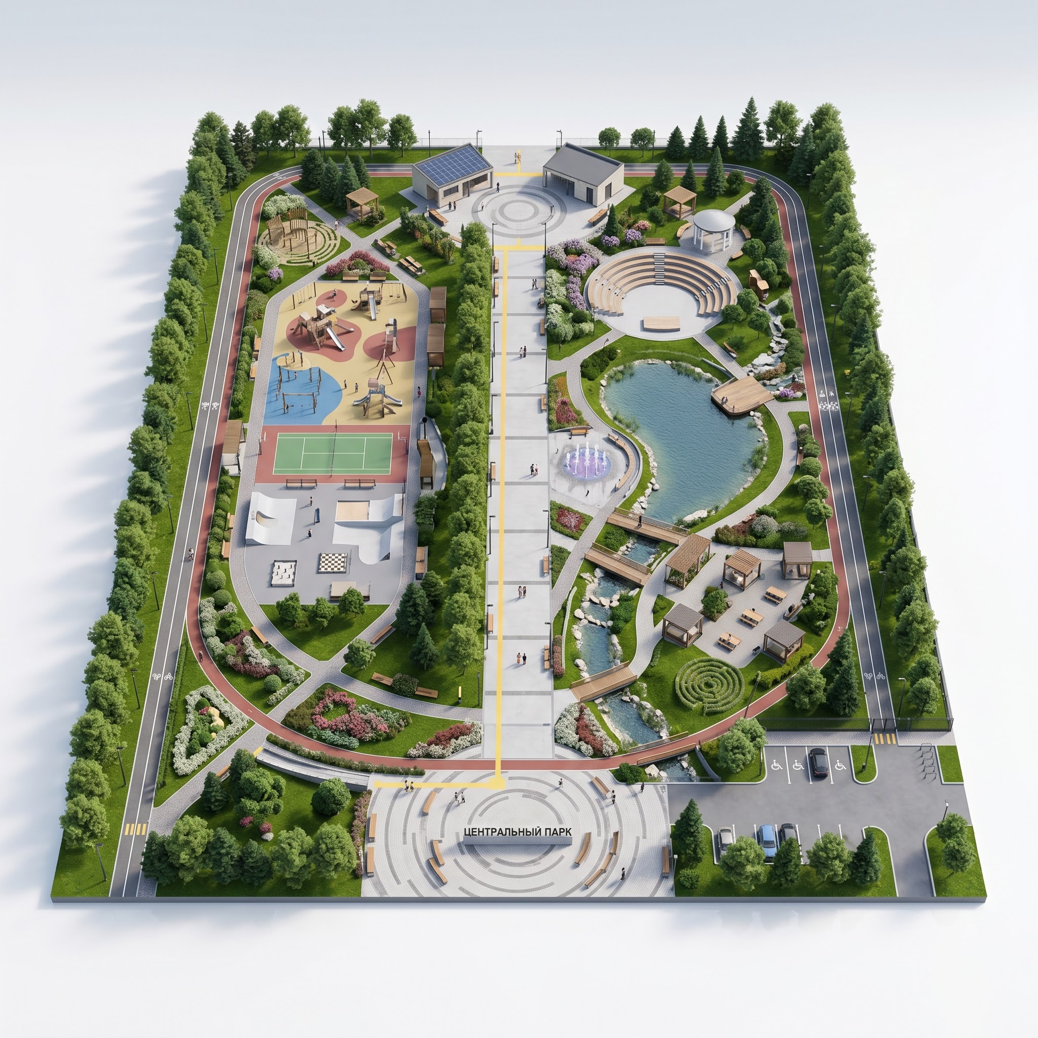 Парковая территория с водоемом