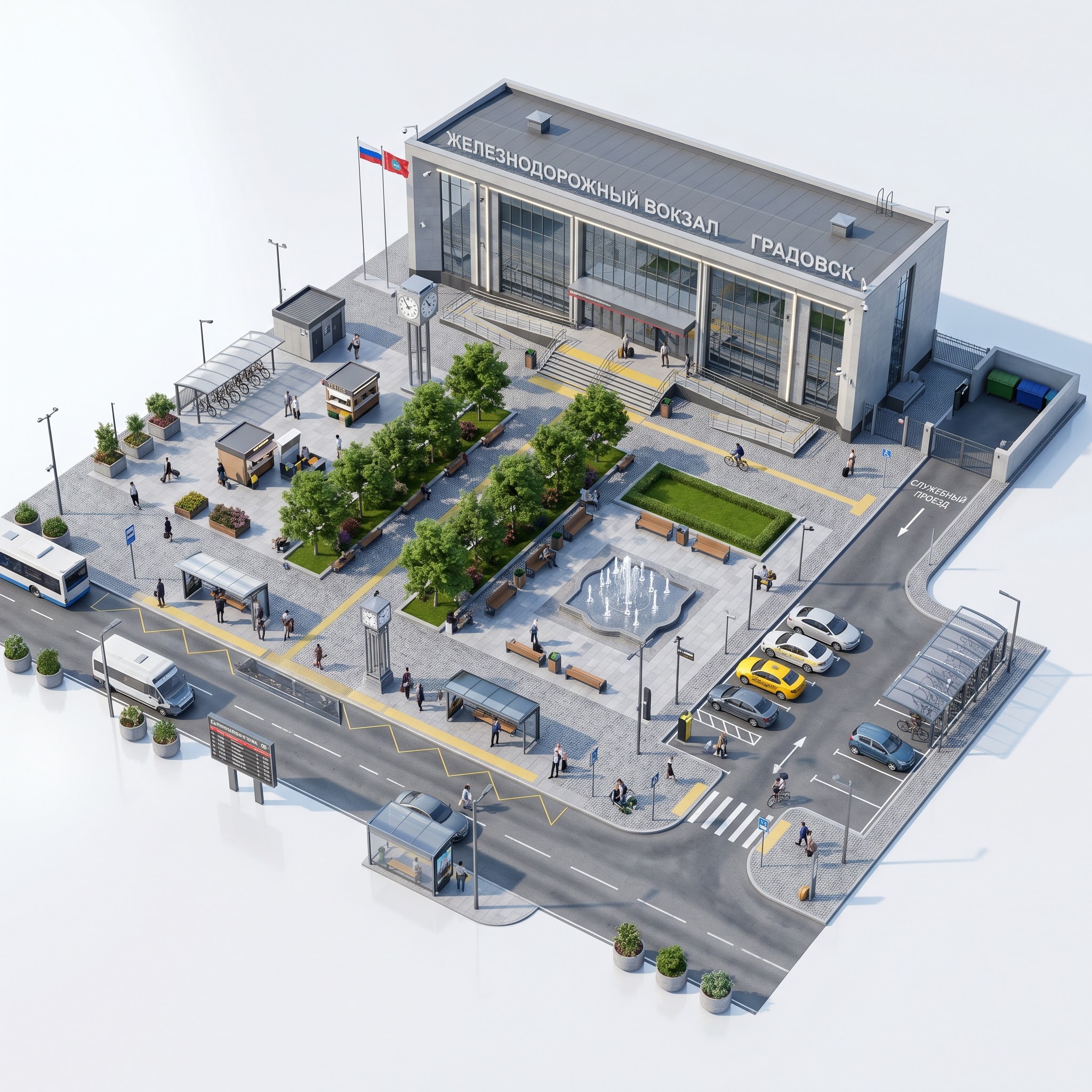 Площадь перед железнодорожным вокзалом регионального города