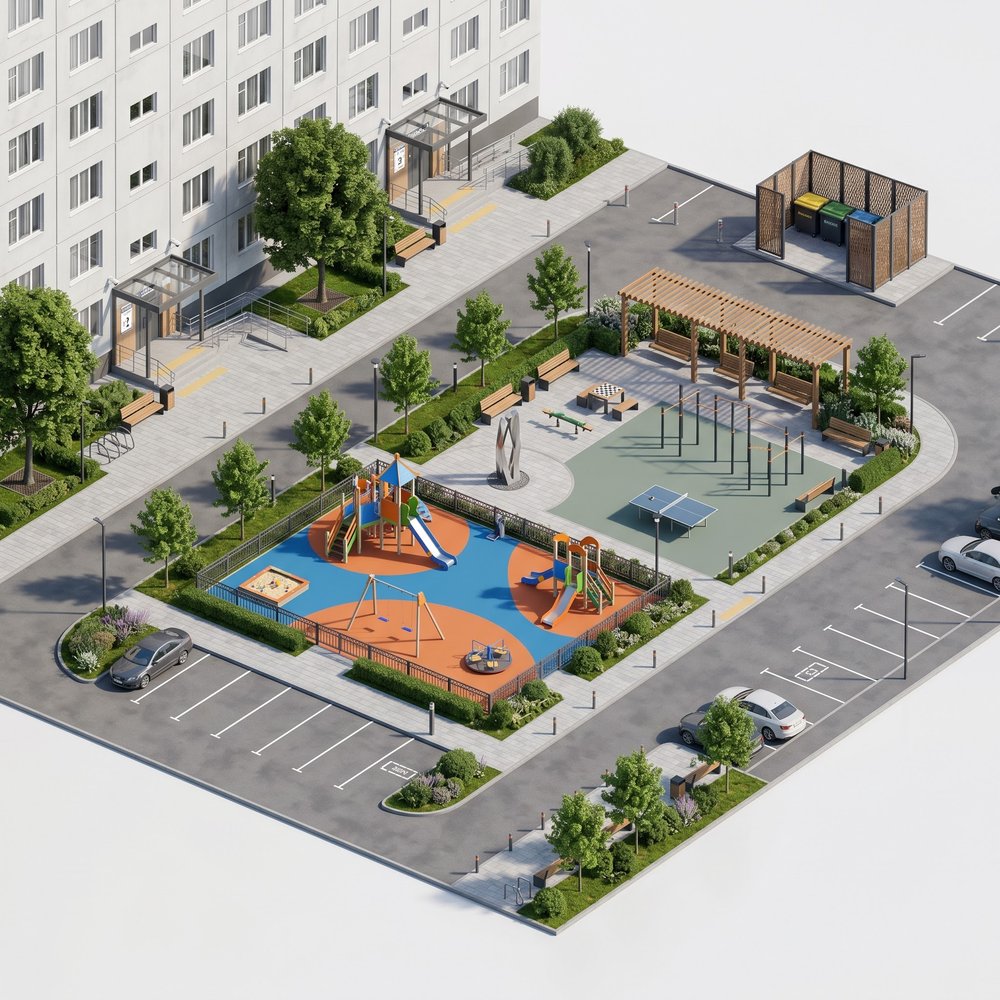 Благоустройства двора хрущёвки под реновацию