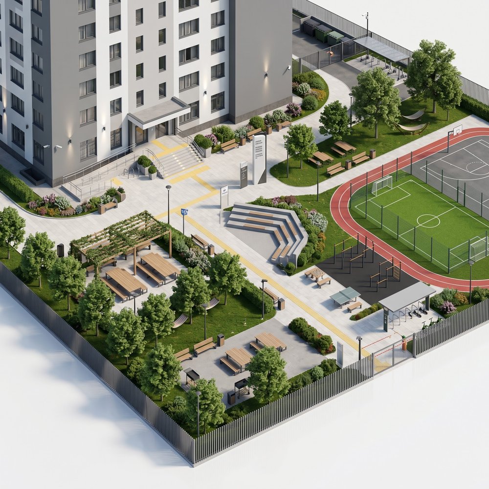 Территория возле студенческого общежития при университете