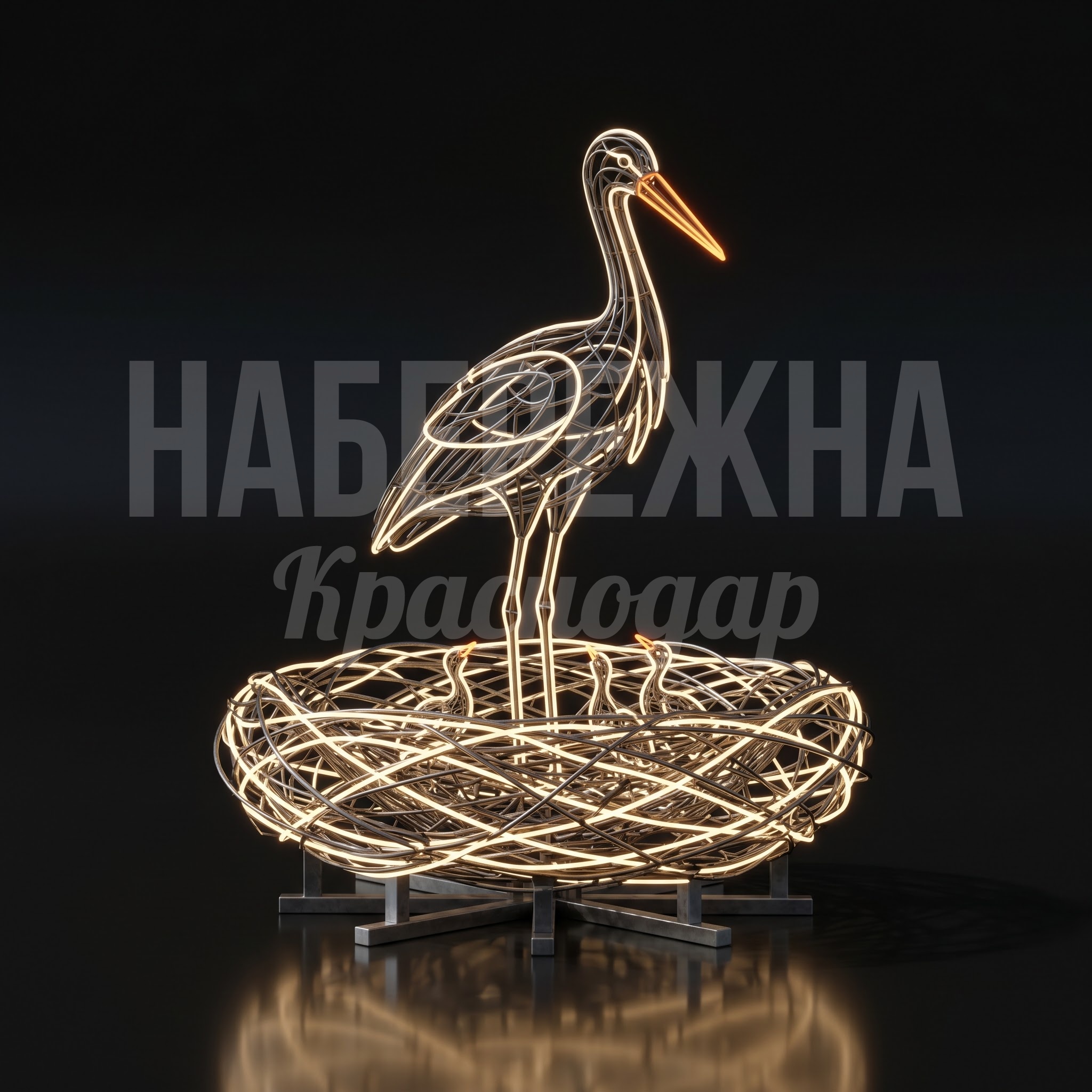 Световая фигура аист с гнездом Huo