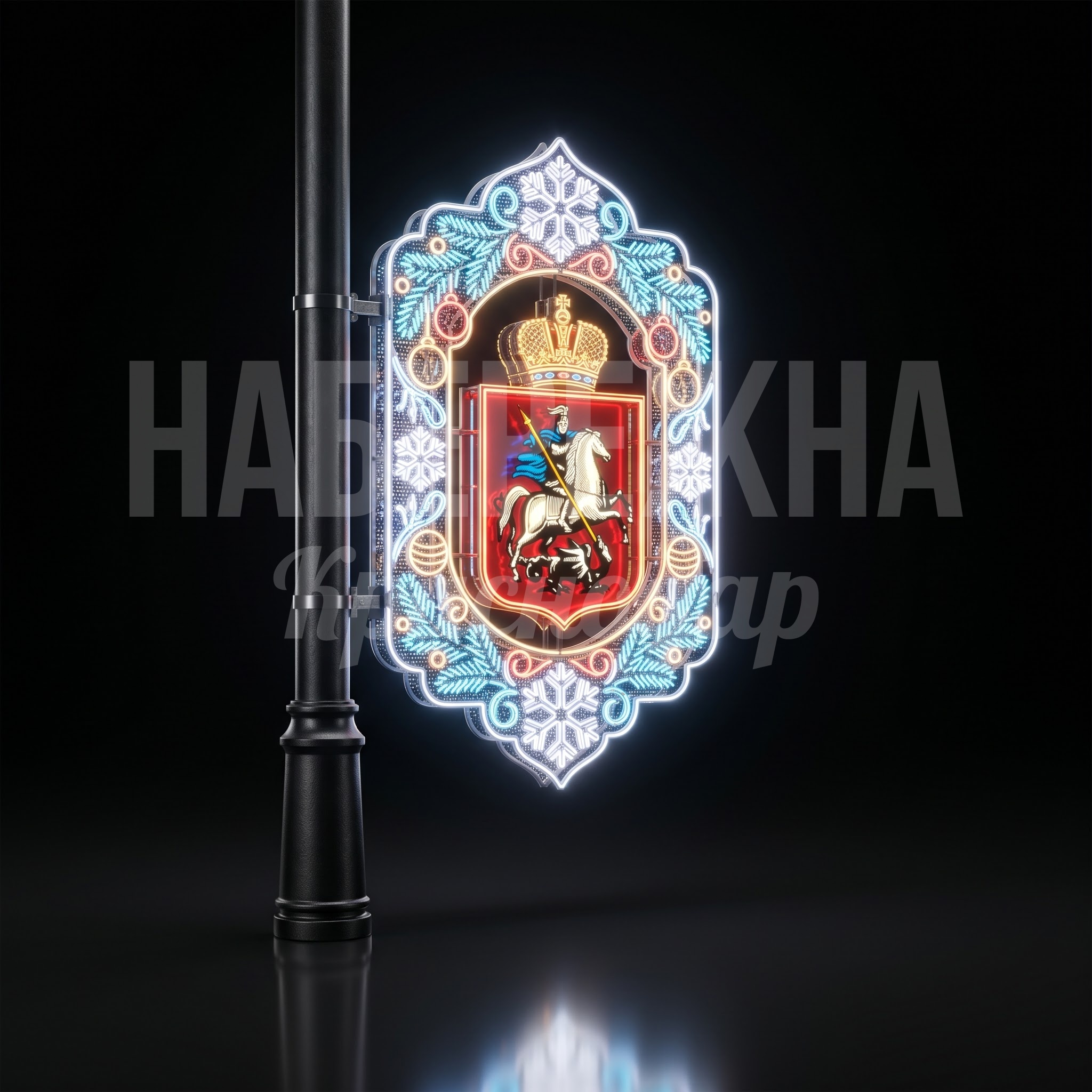 Украшение фонарей Герб Москвы в Новогодней рамке