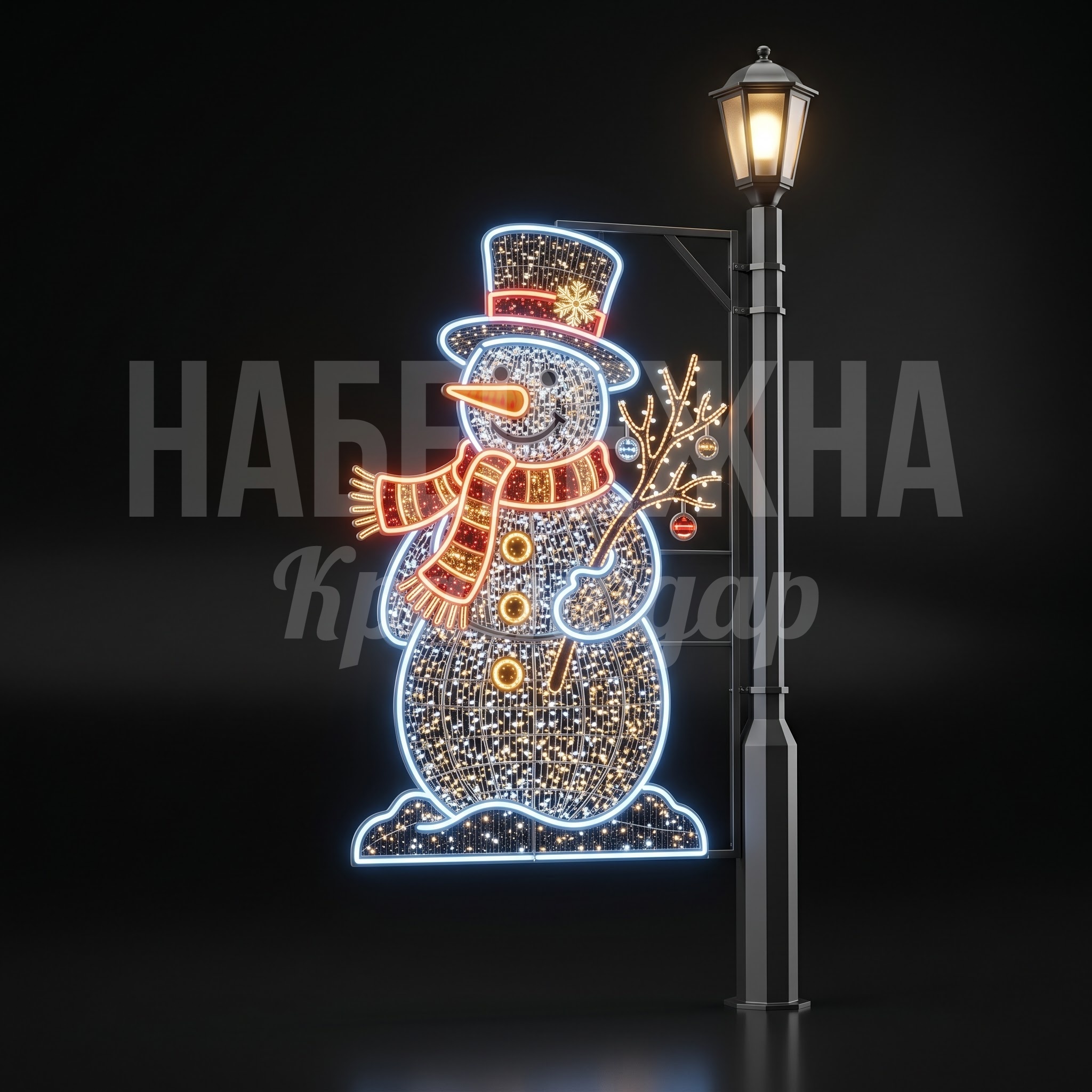 Украшение на столбы освещения Снеговик